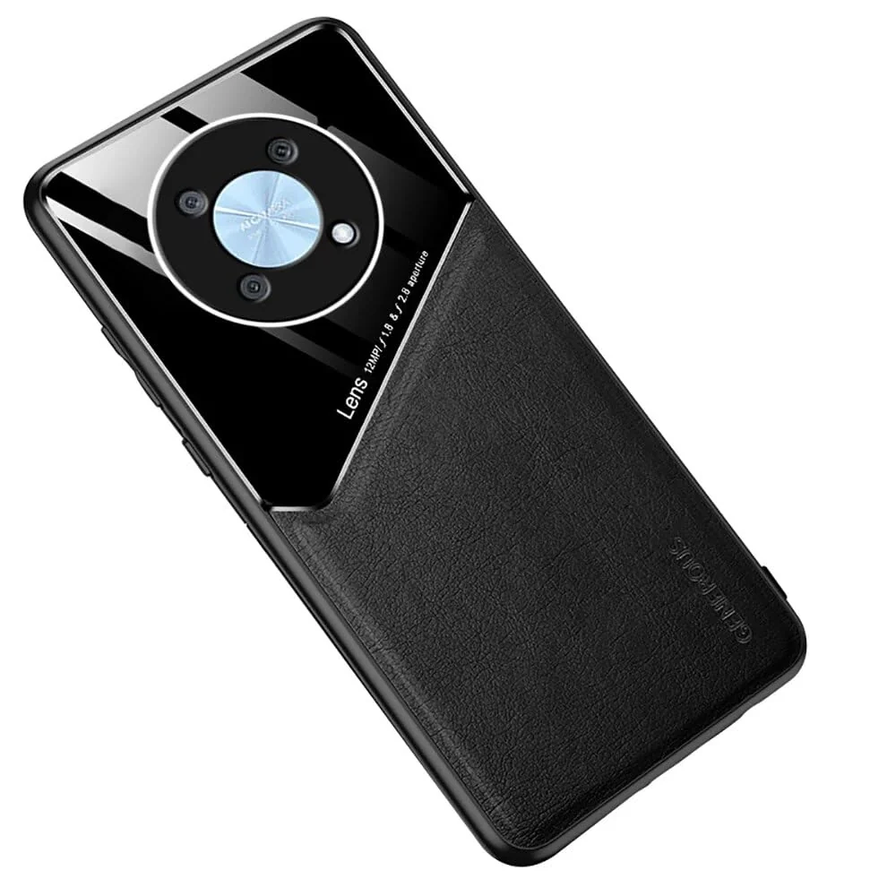 DL3 Mobilak Leather and PC Protective Case for Huawei Nova Y90 / Enjoy 50 Pro, Built-in magnetic car-mount support, Shock-absorbing protection, Raised edges around the screen and camera - Black