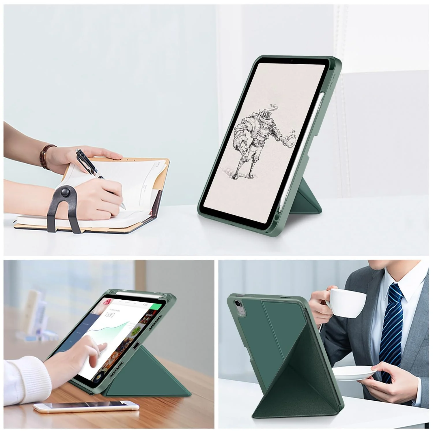 DL3 Mobilak Compatible with iPad 10.2-Inch (9th/8th/7th Generation, 2021/2020/2019) Case, Smart Stand, Pencil Holder, Shockproof Slim Lightweight Leather Cover, Modern Abstract Design - Green