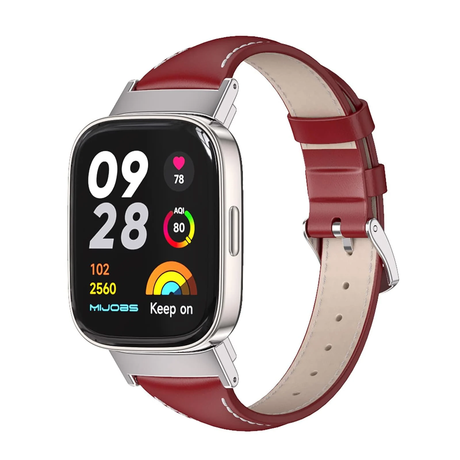 DL3 Mobilak Vintage Leather Strap Compatible With Xiaomi Redmi Watch 3 - Metal Buckle Breathable Replacement for Men and Women - Black - Red