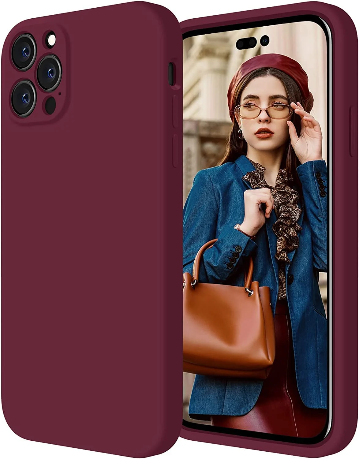 DL3 Mobilak Liquid Silicone Protective Case with Soft Microfiber Lining with Full Camera Protection for iPhone 11 Pro (5.8 Inch) - Wine Red