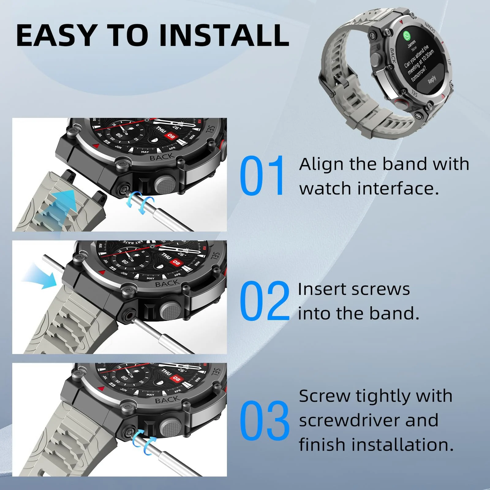 DL3 Mobilak Strap Compatible with Amazfit T-Rex 3, Men Women Sport Waterproof Soft Breathable Silicone Watch Bands Compatible with Amazfit T-Rex 3 with 1 Install Tool - Rock Gray