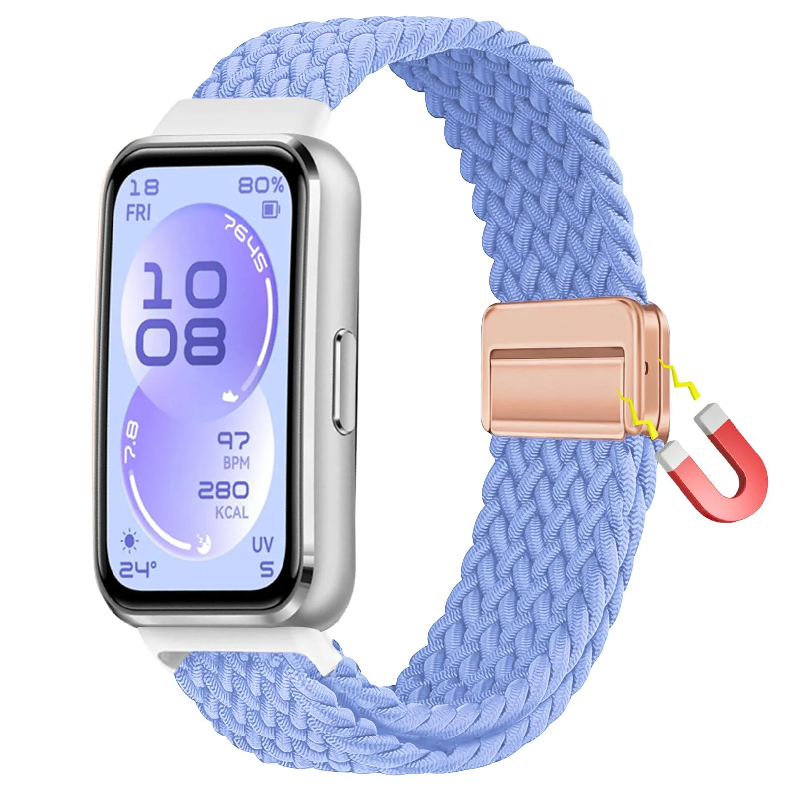 DL3 MOBILAK Braided Elastic Nylon Magnetic Watch Strap for Huawei Band 11 / Band 11 Pro, Sky Blue