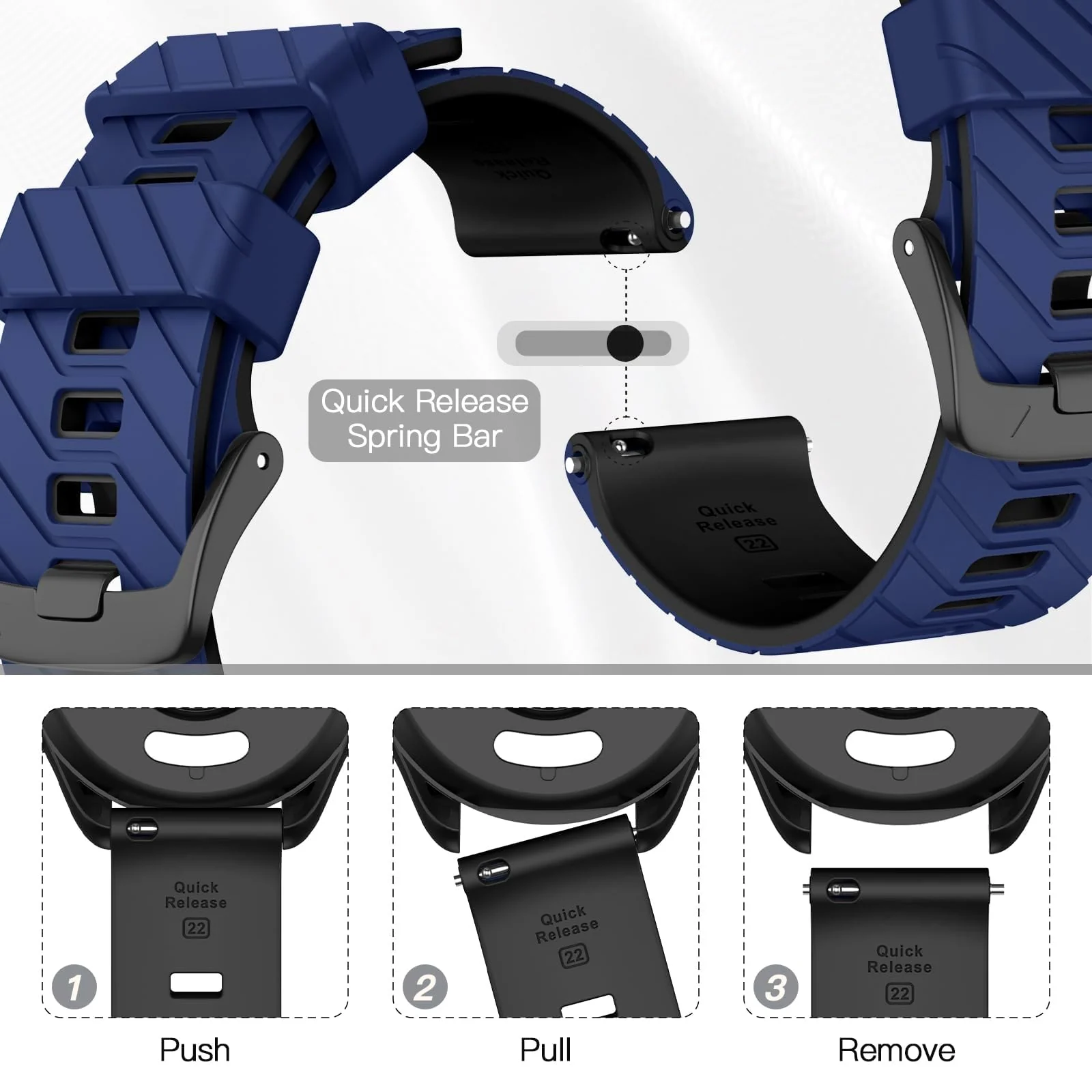 DL3 Mobilak Silicone Sport Band 22MM Strap For Xiaomi Redmi Watch 5 Active/5 Lite/Samsung Galaxy Watch 3 45mm/Watch 46mm/Gear S3/Huawei watch GT5 GT4 GT3 GT2 GT 46MM/GT2E/GT3 Pro/GT 5 Pro - Blue/black