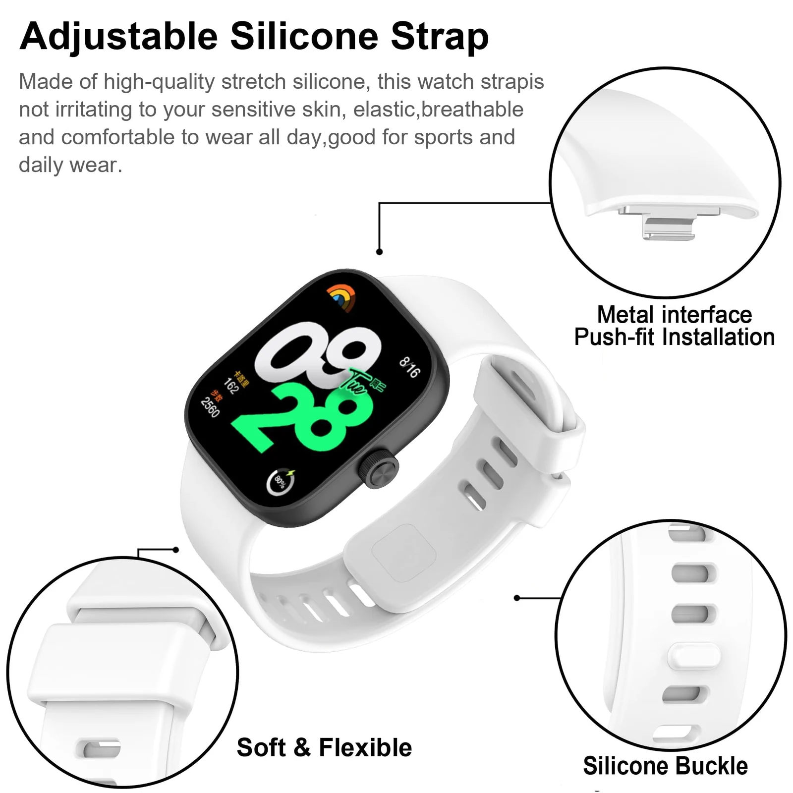 DL3 Mobilak Bracelet Compatible with Xiaomi Redmi Watch 6/5/4 / Xiaomi Smart Band 10 Pro/9 Pro/8 Pro, Soft TPU Replacement Strap Sports, Strap for Men and Women - White