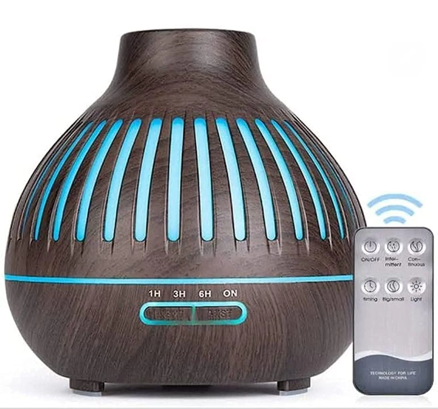 Mobigon Essential Oil Diffuser, Aromatherapy Diffuser 500ml with Remote Control, 4 Timer & Auto-Off Safety Switch, 7 Color LED Lights Mode, 10 Hours Quiet Humidifier for Bedroom - G.Dark Brown
