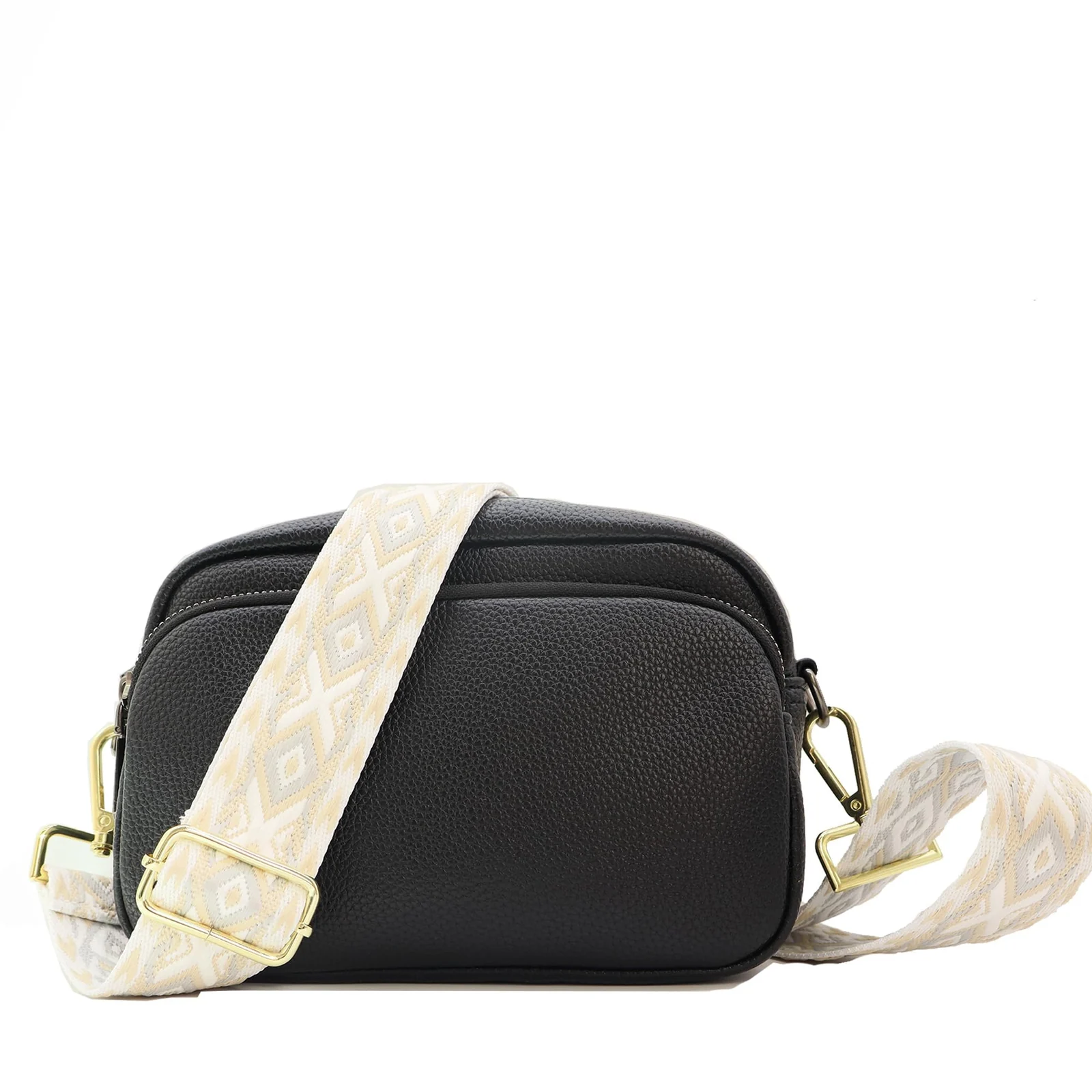 DL3 Mobilak Adjustable Wide Crossbody Bag Strap for Women, Replacement Shoulder Strap for Handbags, Totes & Purses with Elegant Embroidered Pattern and Metal Hooks - Beige/Red