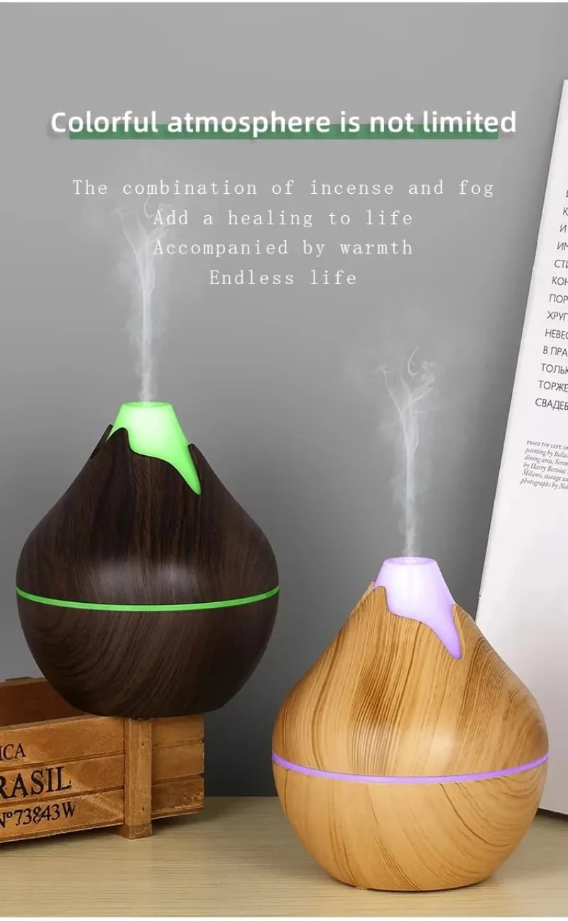 Mobigon Wood Cool Mist Ultrasonic Humidifier for Room Moisture, Aroma Diffuser for Home, 200ml Essential Oil Diffuser with 7 Colorful Night Light, Auto Shut-Off, Home, Office, car - Dark Brown