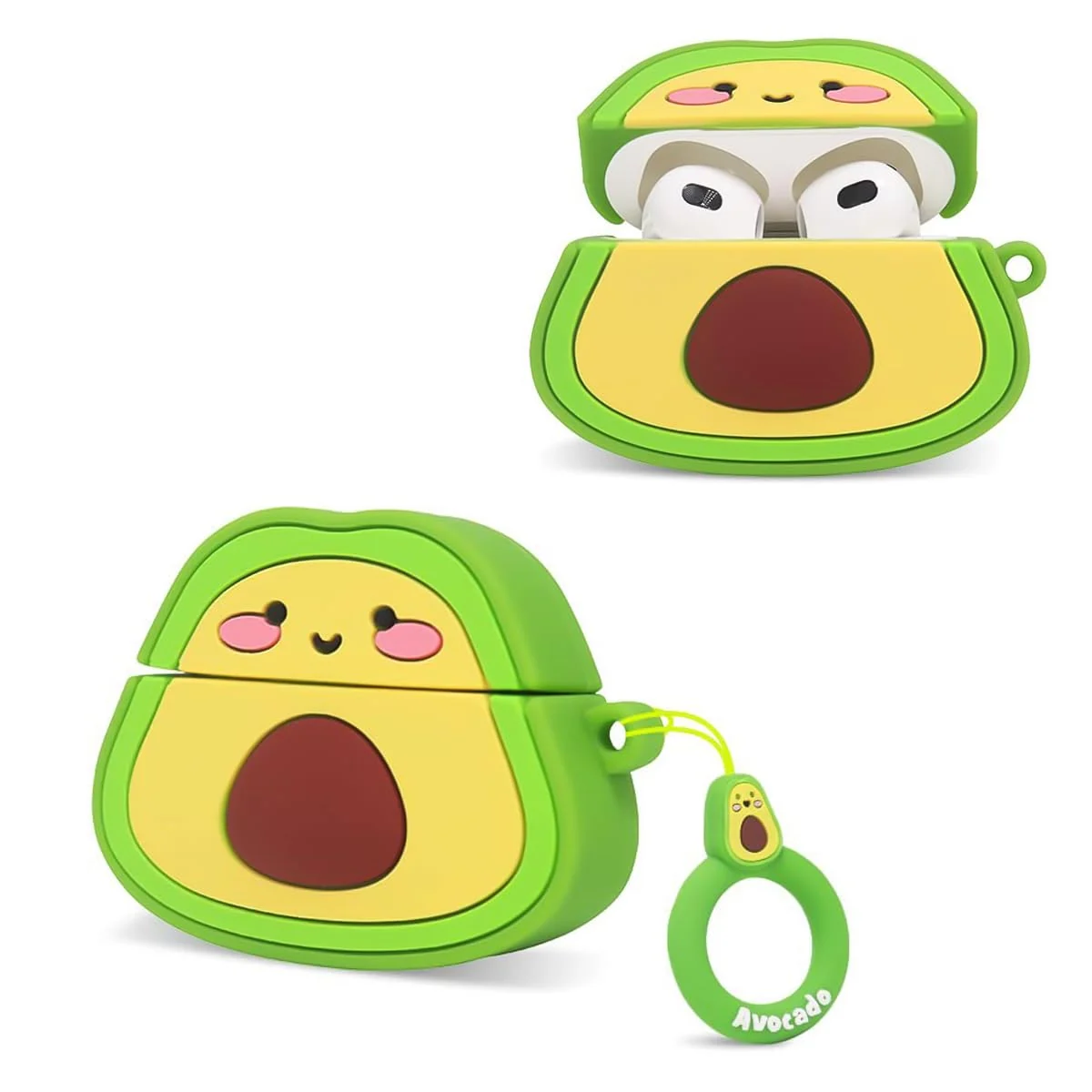DL3 Mobilak Compatible with AirPods Pro 2/1 Gen Case Soft Silicone Shockproof Cover for Apple iPod Pro 2nd/1st Generation, New 3D Cute Cartoon Creative Fun Case with Keychain Design - Avocado Smile