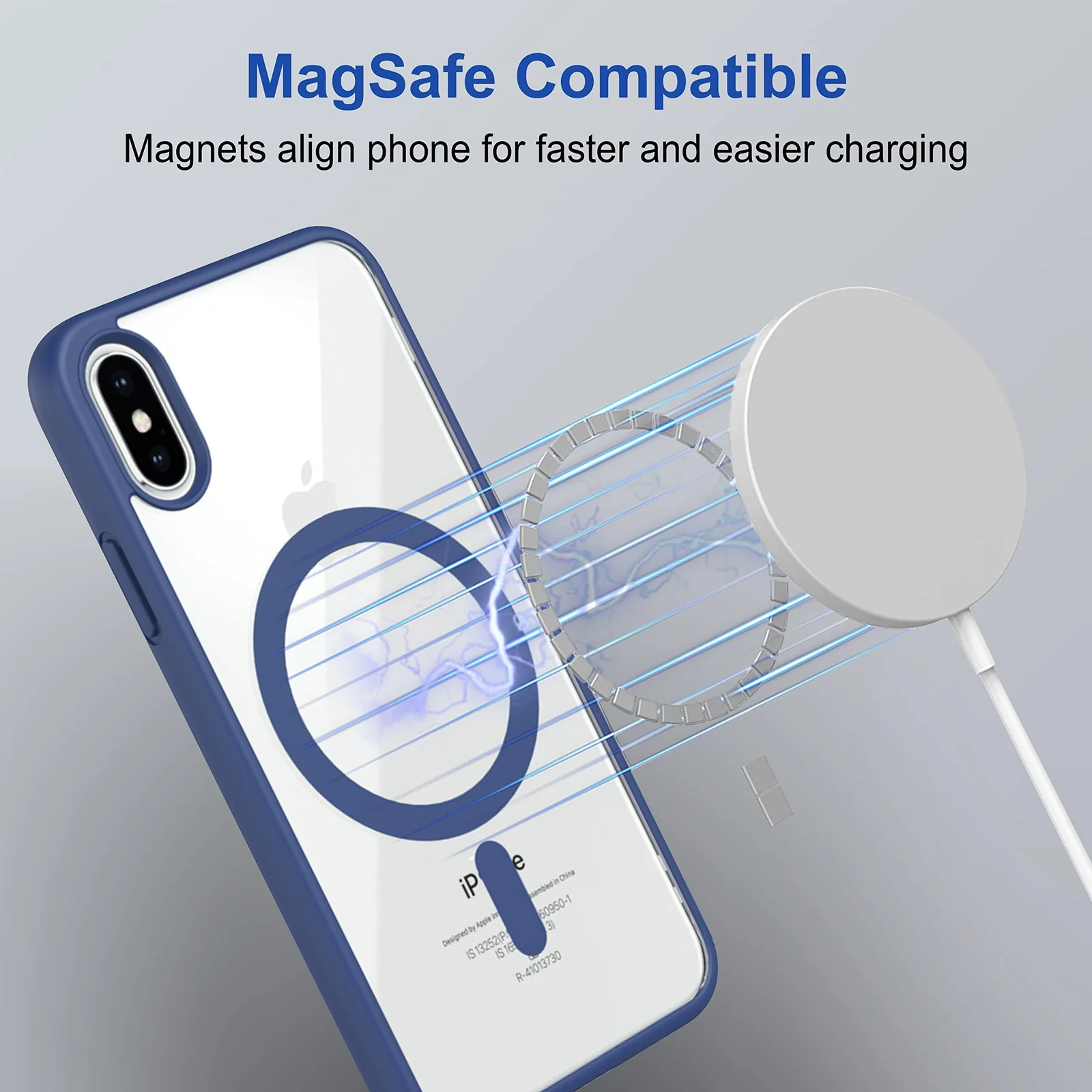 DL3 Mobilak Clear MagSafe-Compatible Magnetic Case for iPhone X / iPhone XS with Camera Protection and Military-Grade Protection - Blue