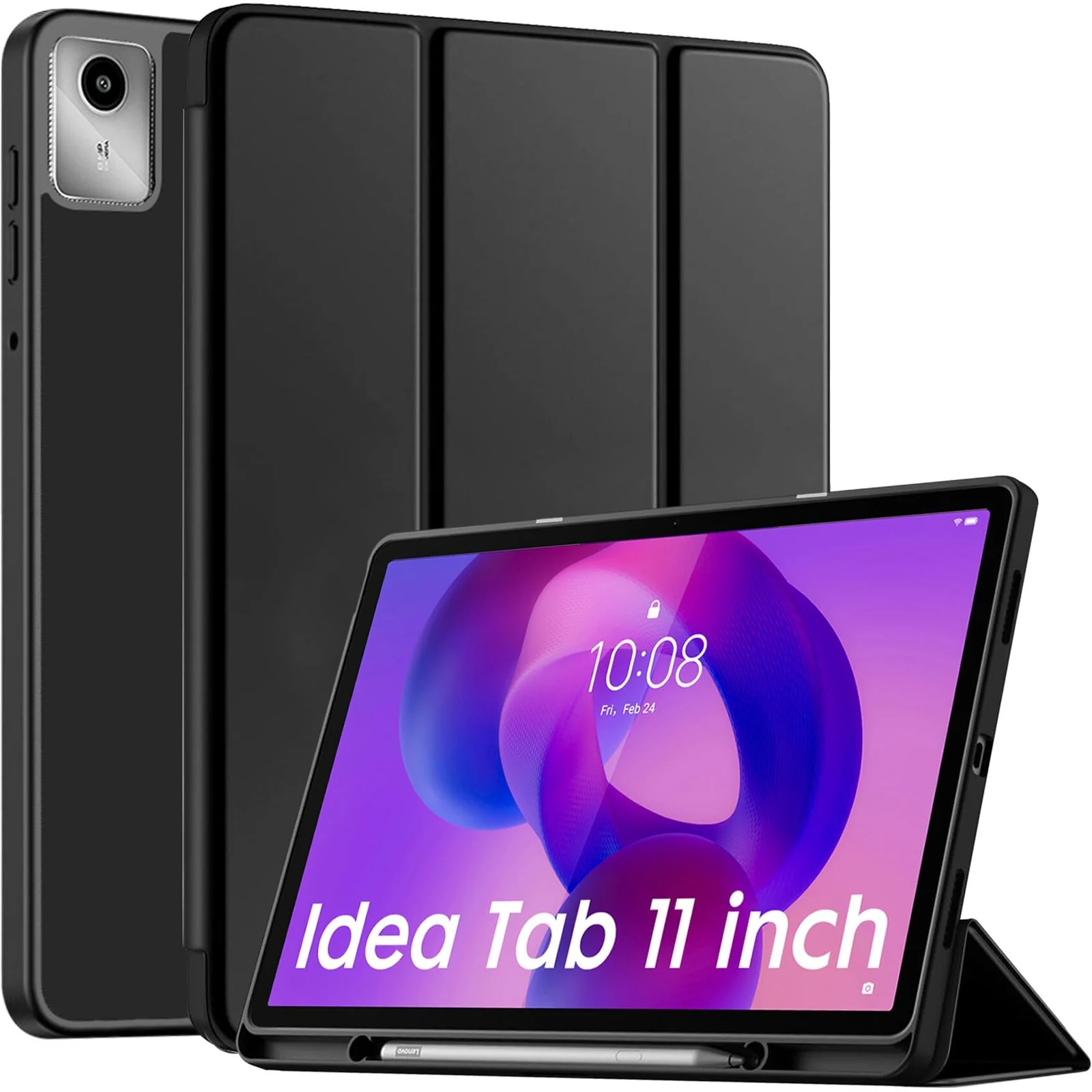"DL3 Mobilak Lenovo Tab M11/Tab K11 LTE 11"" 2024 TB330FU Tablet Cover Case with Pencil Holder, Soft TPU Back Trifold Stand Protective Smart Cover Flip, Auto Wake&Sleep - Black"