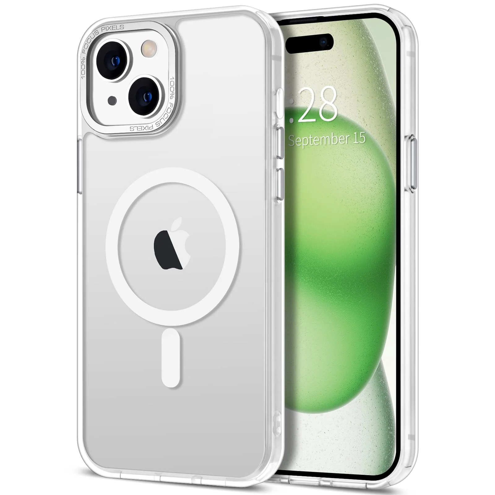 DL3 Mobilak Wallet Case with Card Slot for iPhone 15 (6.1 Inch) with Ring Holder and Magnetic Car-Mount Support - White