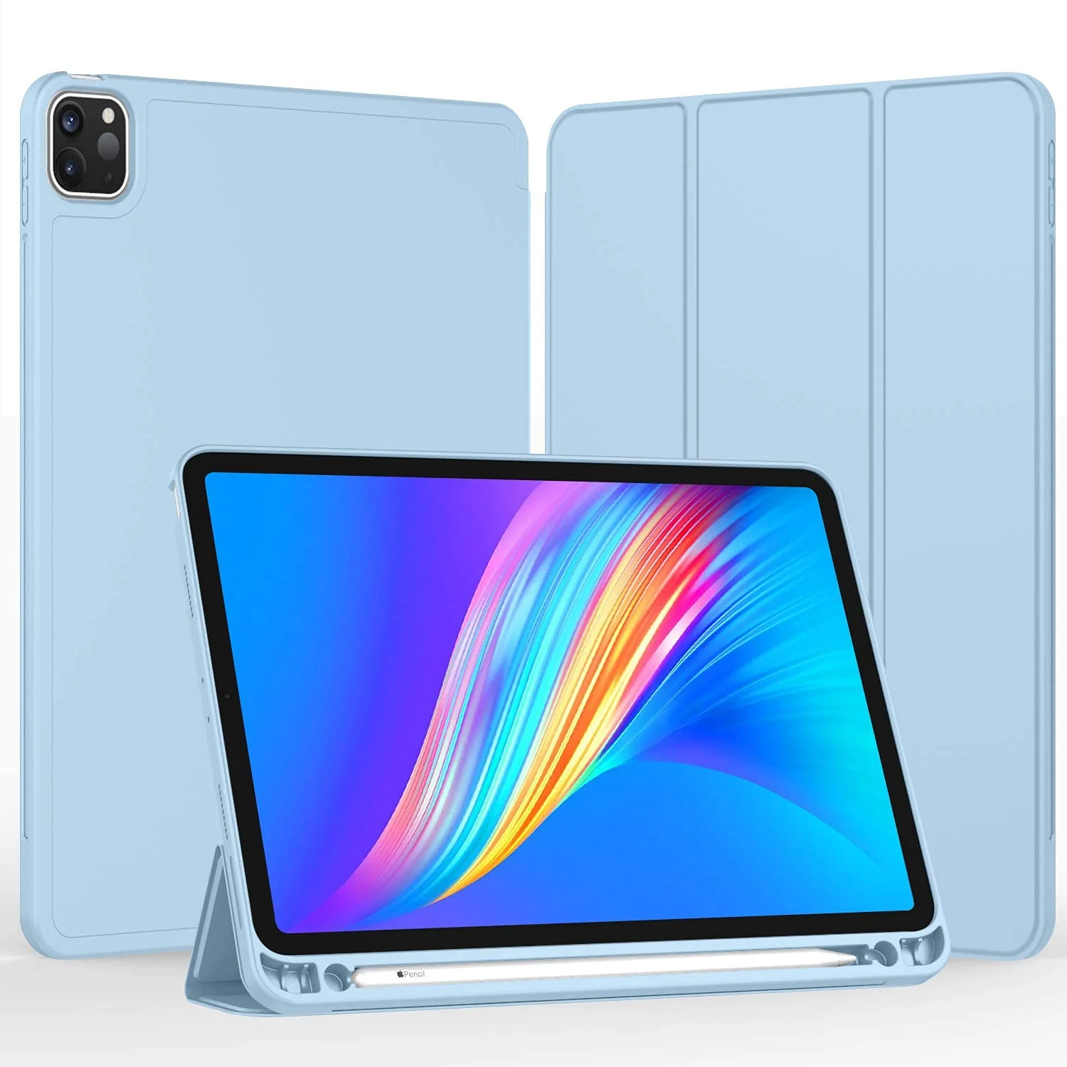 DL3 Mobilak iPad Pro 11 Inch Case 2022(4th Gen)/2021(3rd Gen)/2020(2nd Gen) with Pencil Holder, Smart Case [Support Touch ID and Auto Wake/Sleep] with Auto 2nd Gen Pencil Charging - Sky Blue