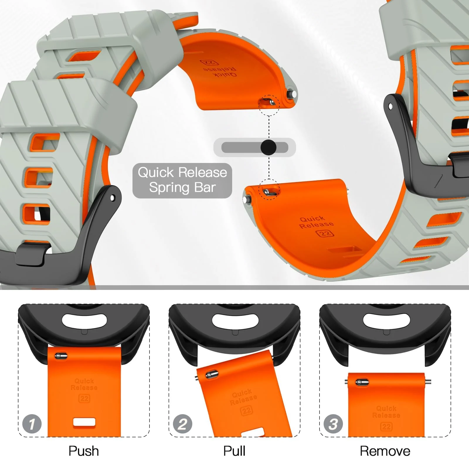 DL3 Mobilak Silicone Sport Band 22MM Strap For Xiaomi Redmi Watch 5 Active/5 Lite/Samsung Galaxy Watch 3 45mm/Watch 46mm/Gear S3/Huawei watch GT5 GT4 GT3 GT2 GT 46MM/GT2E/GT3 Pro/GT 5 Pro - Gray/orange