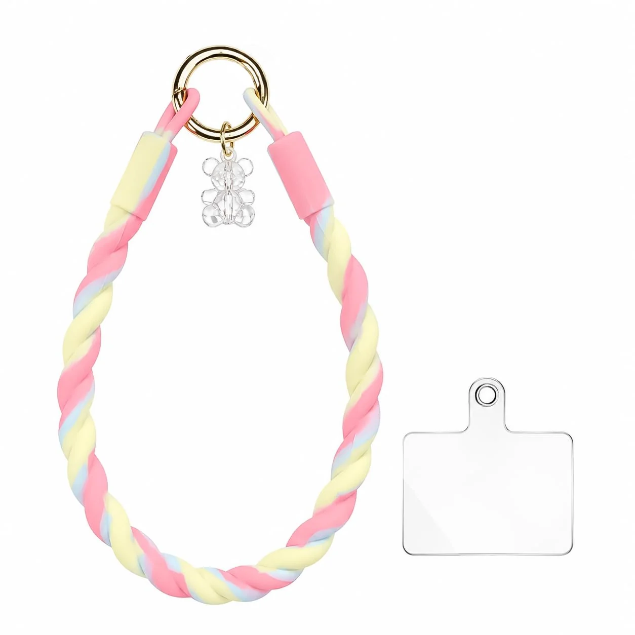 DL3 Mobilak Silicone Crystal Lanyard, 30cm Phone Wrist Strap Lanyard Keychain Office Wrist Strap with Clasp and Bear for Women Phone ID Card, Keys Strap - Pink/Yellow Gradient