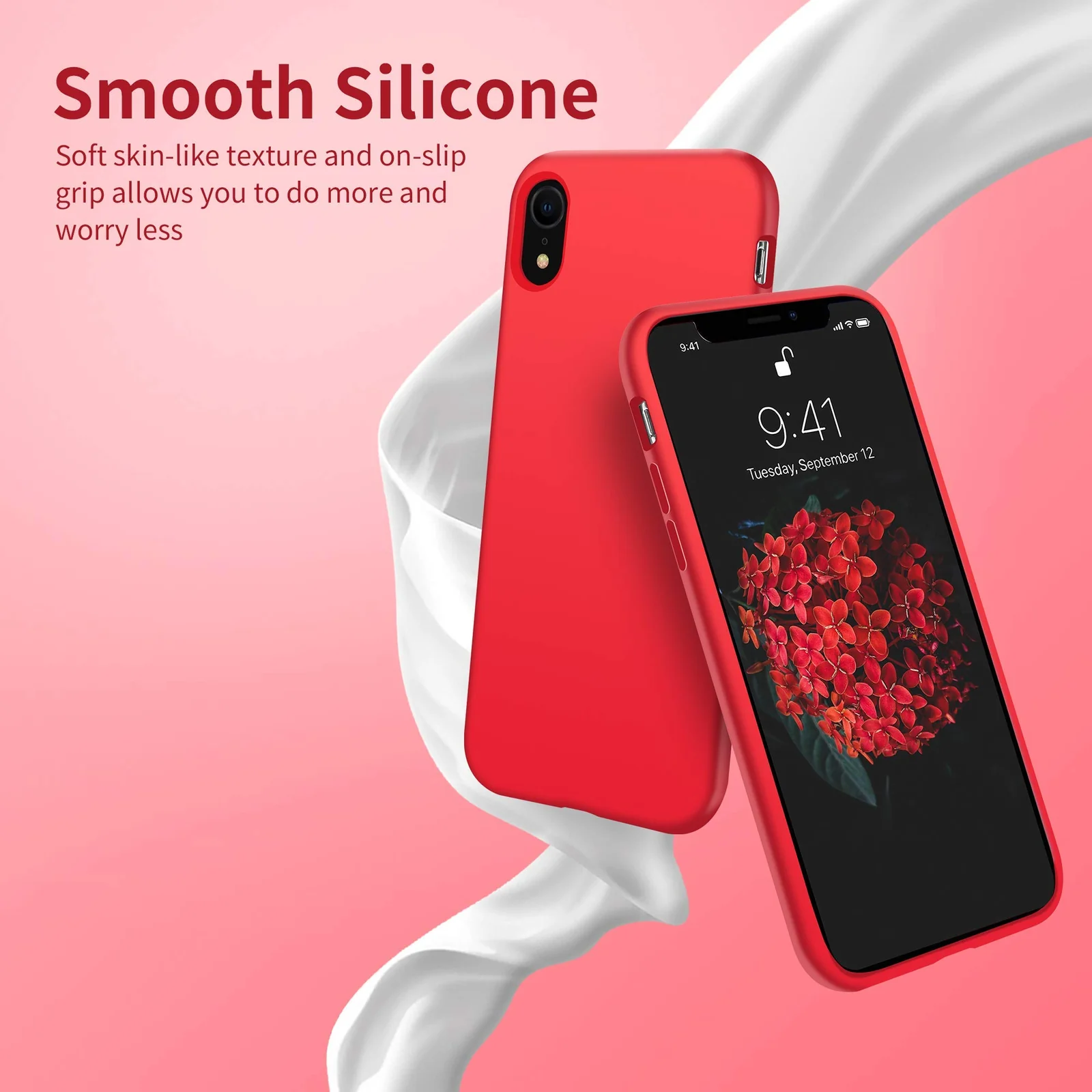 DL3 Mobilak Liquid Silicone Protective Case with Soft Microfiber Lining for iPhone XR - Red