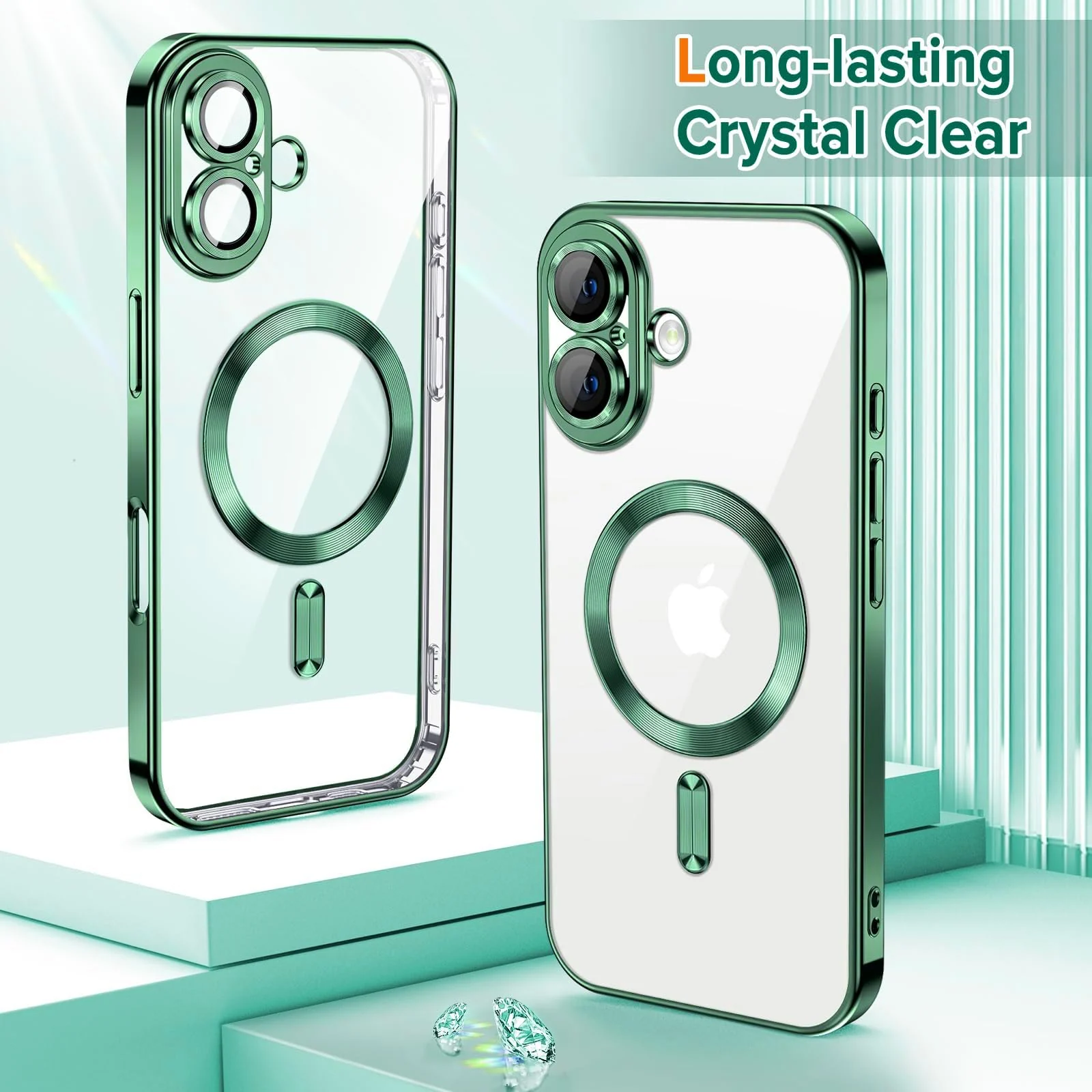 DL3 Mobilak Soft Clear Case for iPhone 16 6.1, Camera Lens Full Protection, Compatible with MagSafe Wireless Charging, Shockproof Electroplated TPU Phone Cover - Green