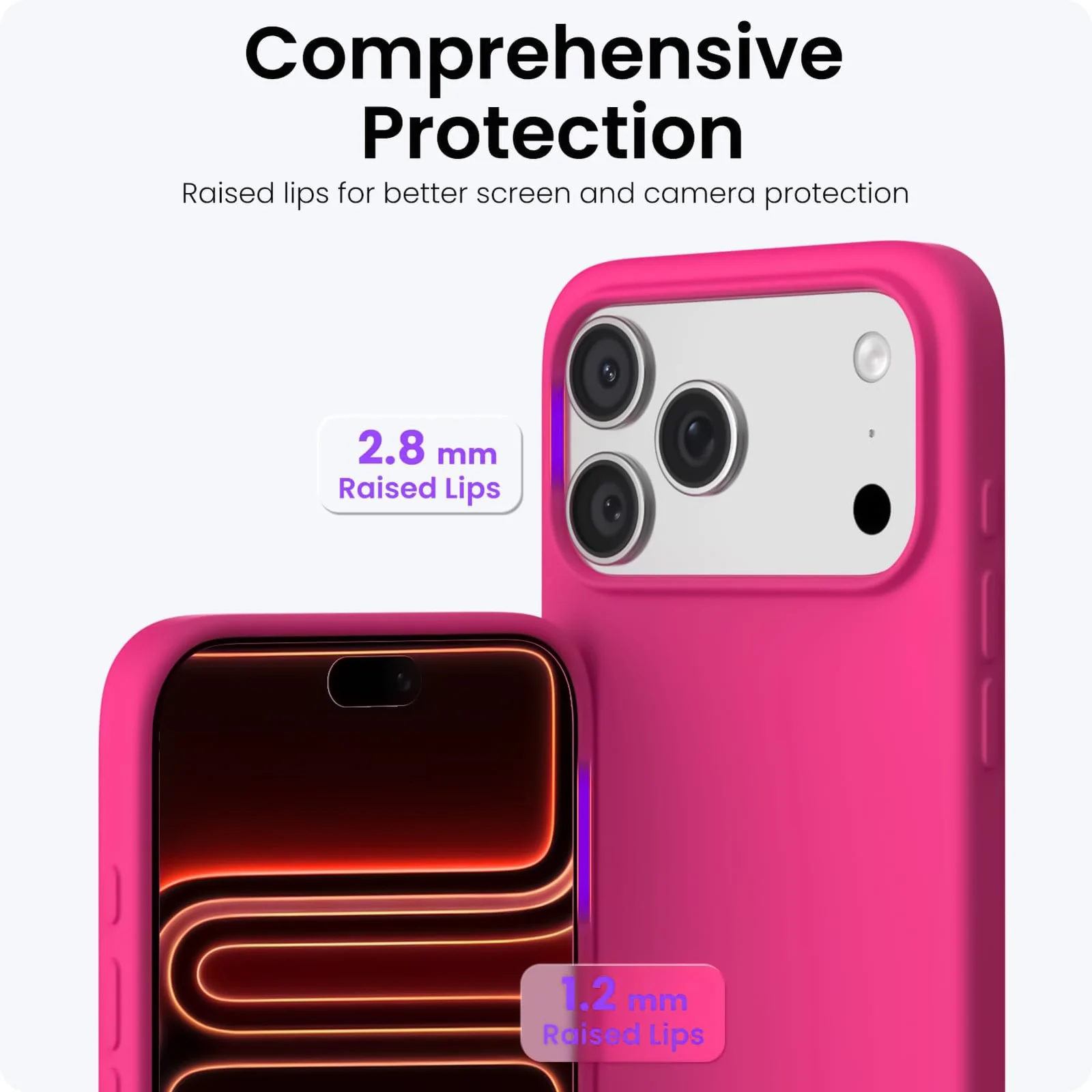 DL3 Mobilak Liquid Silicone Protective Case for iPhone 17 Pro 6.3-Inch with Microfiber Lining and Shockproof Design - Fuchsia