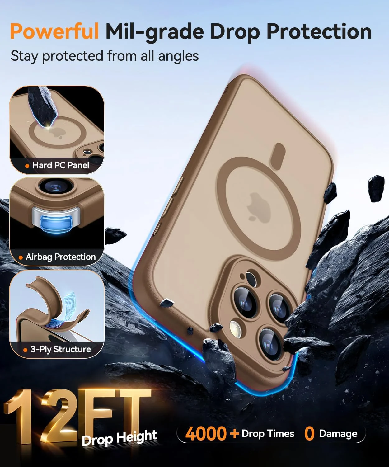 DL3 Mobilak Translucent Matte Case for iPhone 12, Compatible with MagSafe accessories, Supports wireless charging, Camera protection - Brown