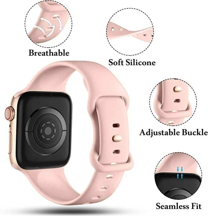DL3 Mobilak Bands Compatible with Apple Watch Ultra 49mm 45mm 44mm 42mm 41mm 40mm 38mm, Replacement Soft Silicone Strap for iWatch Ultra/Ultra 2 Series 9/8/7/6/5/4/3/2/1 SE (Sand, 38MM/40MM/41MM) - Pink Sand