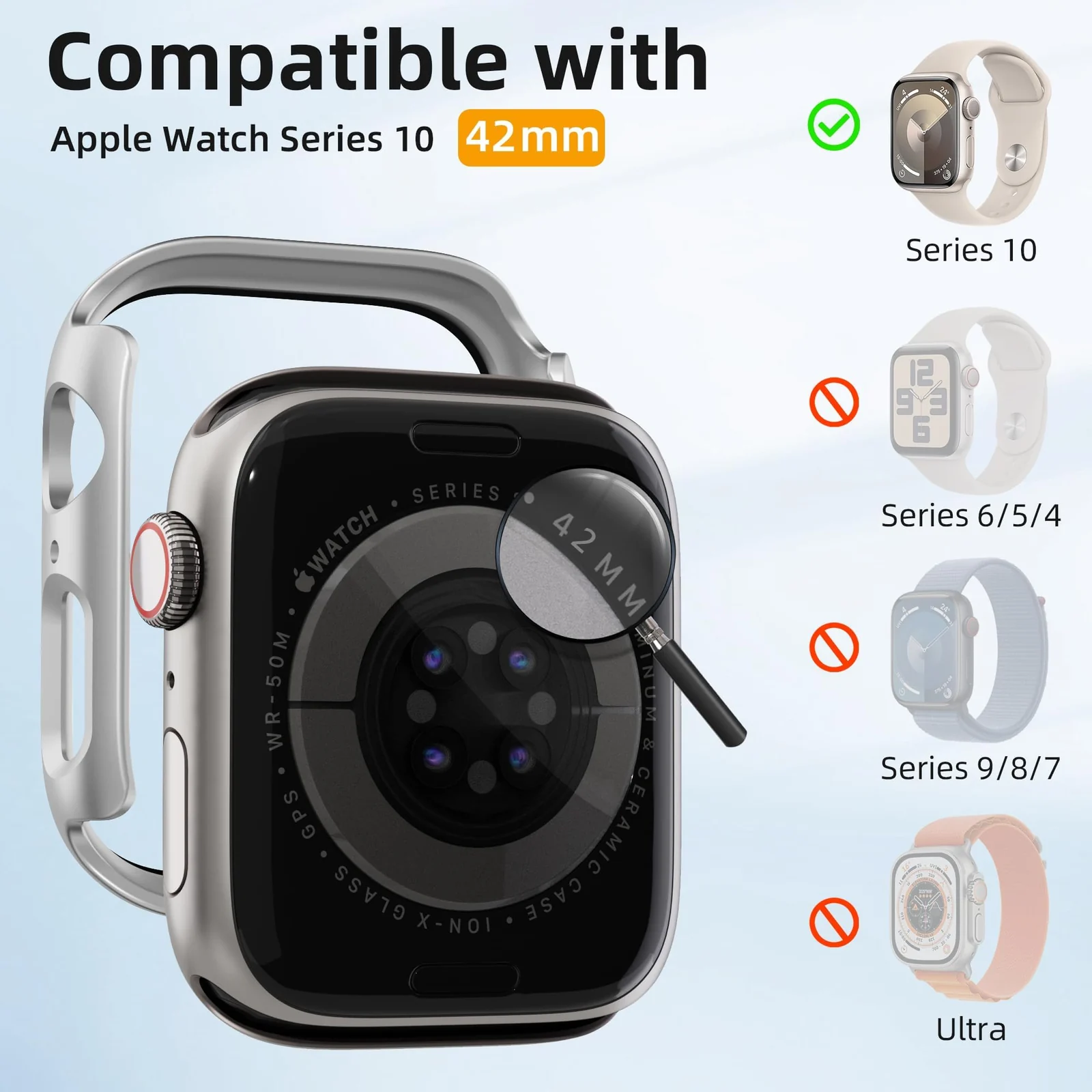 DL3 Mobilak [NO Screen Protector] Bumper Case for Apple Watch Series 10 42mm, Slim Thin Shockproof Bumper Cover, Hard PC Protective Frame All-Around Edge for iWatch 10 42 mm Accessories - Silver