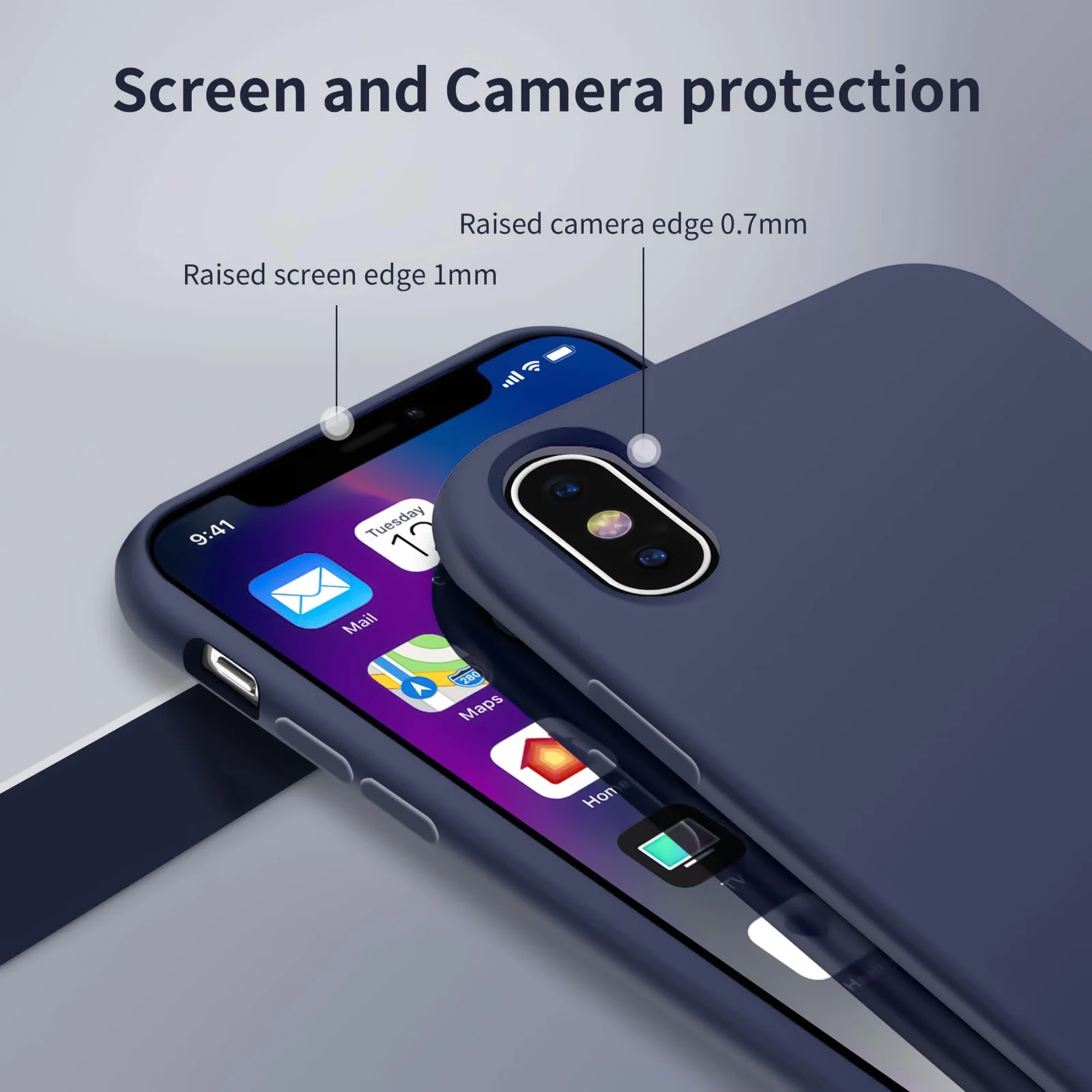DL3 Mobilak Liquid Silicone Protective Case for iPhone XS Max with Camera Protection and Microfiber Lining - Blue