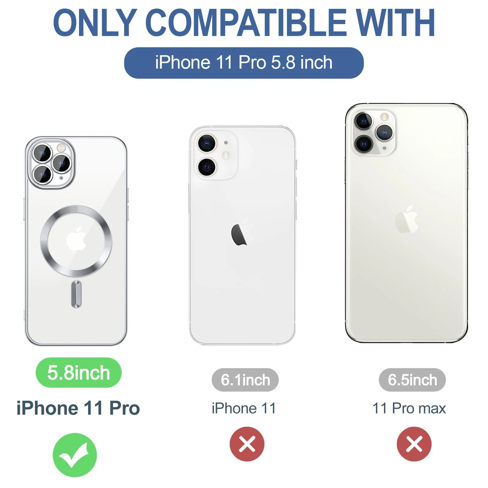 DL3 Mobilak Soft Clear Case for iPhone 11 Pro 5.8-Inch, Camera Lens Full Protection, Compatible with MagSafe Wireless Charging, Shockproof Electroplated TPU Phone Cover - Silver