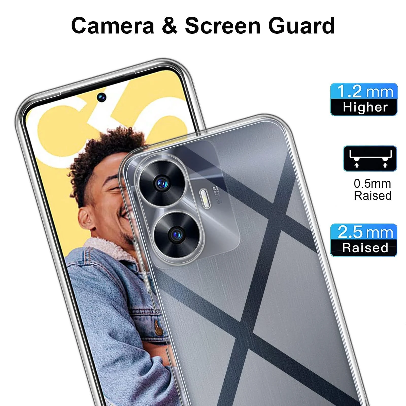 DL3 Mobilak Case Compatible with realme C55 / realme Narzo N55 Case Crystal Soft TPU Gel Case Flexible Silicone Anti-Scratch Camera Protection TPU Cover - Clear