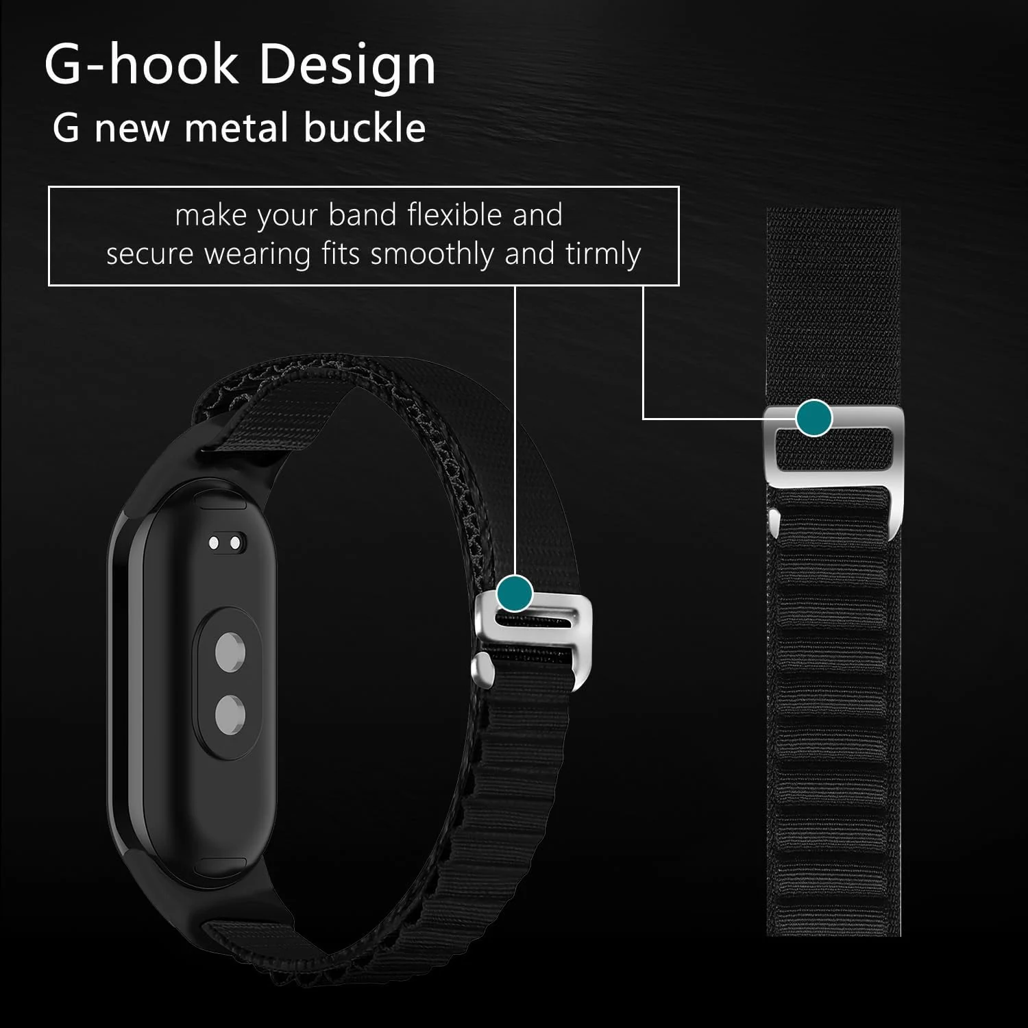 DL3 Mobilak Nylon Strap for Xiaomi Mi Band 9/Mi Band 8/Smart Band 8/Smart Band 9, Nylon Titanium G Hook Band, Upgraded Nylon Watch Band, Adjustable Replacement Strap for Xiaomi Band 8 | 9 - Black