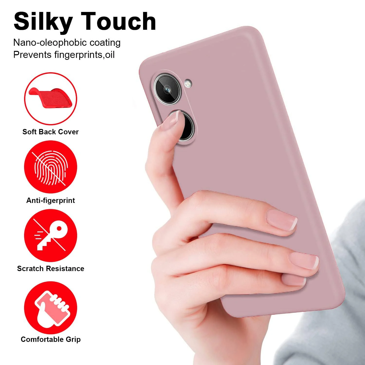 DL3 Mobilak Liquid Silicone Case for realme 10 4G, Shock-absorbing protection, Scratch-resistant surface, Soft microfiber lining - Cashmere