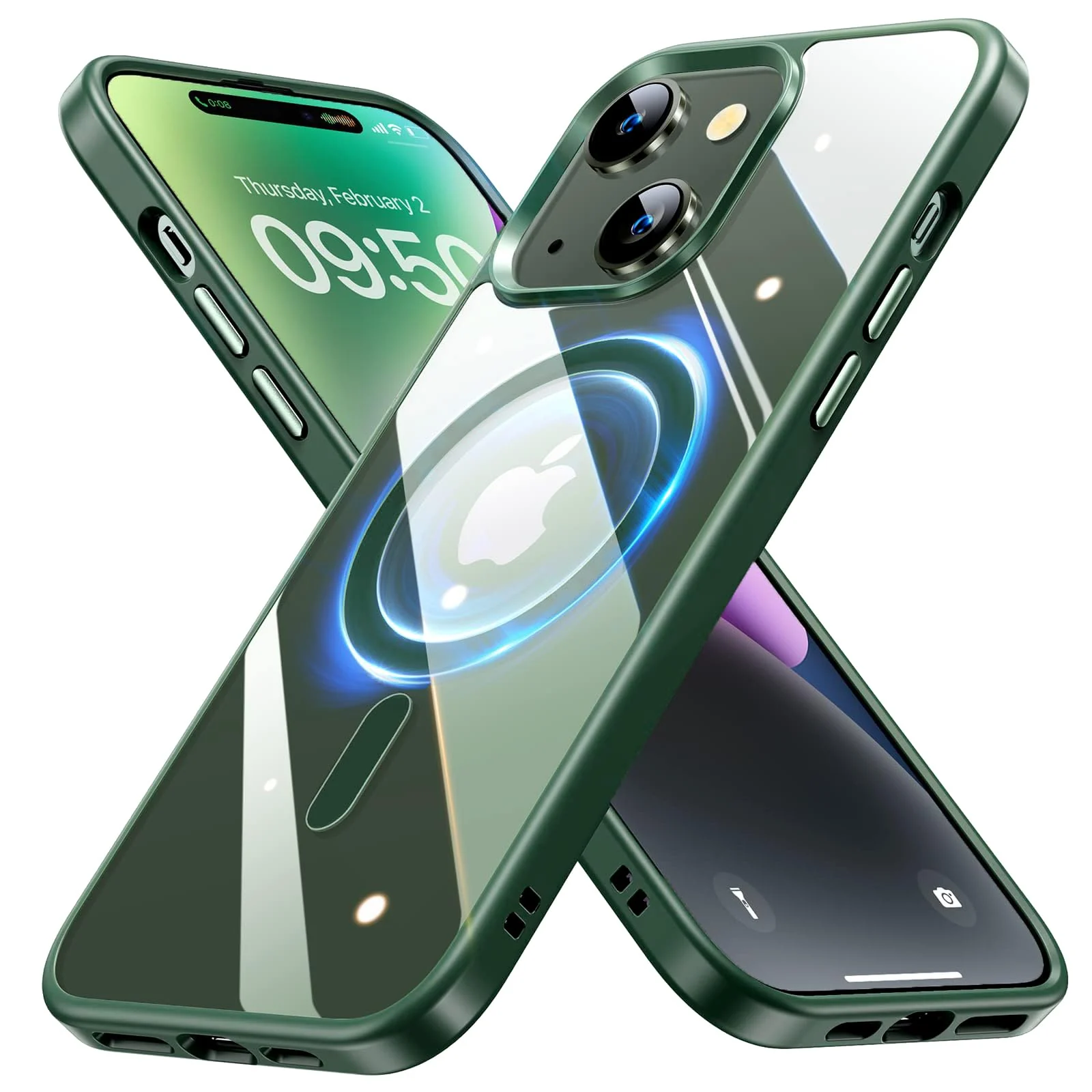 DL3 Mobilak Clear TPU Case for iPhone 14 (6.1 Inch), Compatible with MagSafe accessories, Shock-absorbing protection, Anti-fingerprint finish - Green