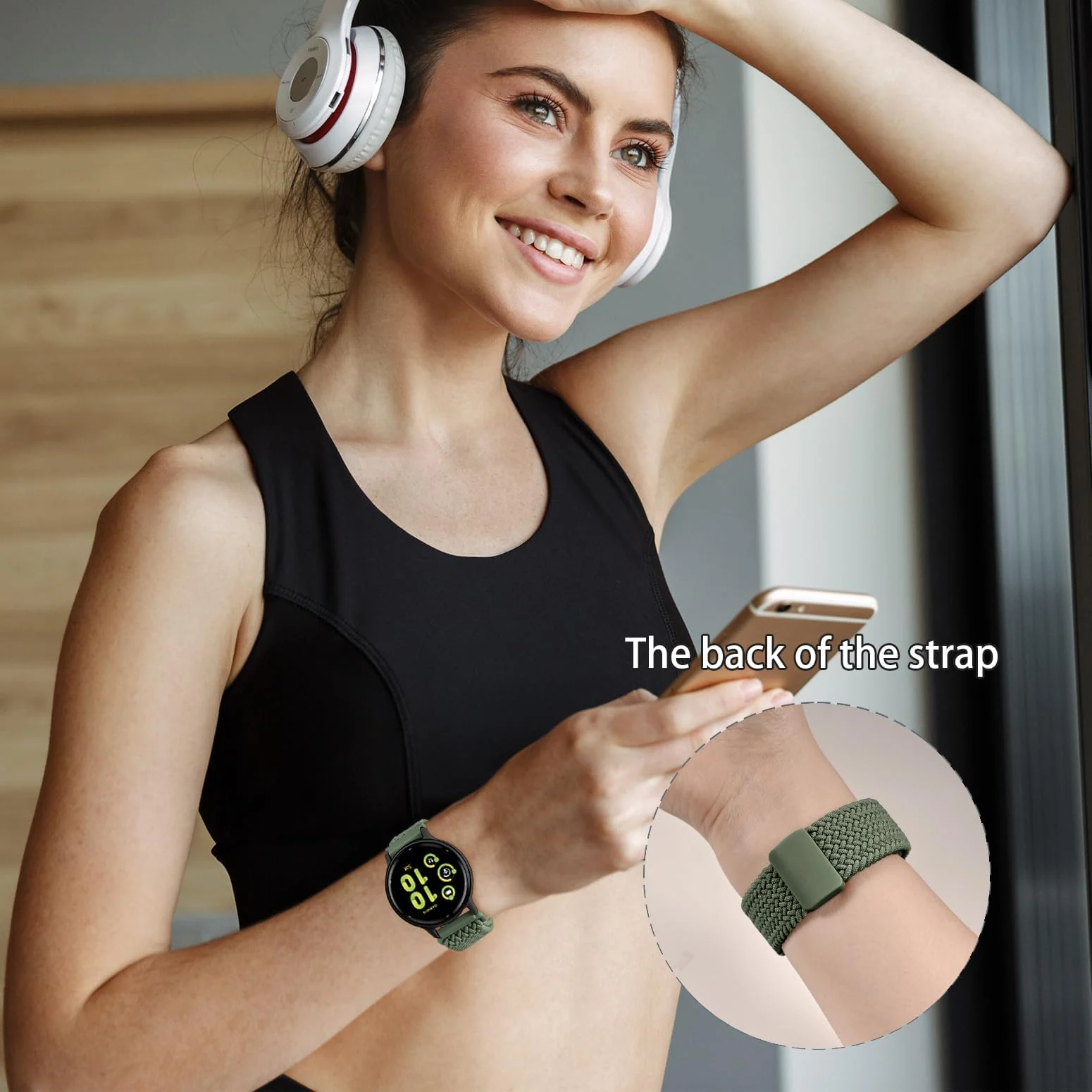 DL3 Mobilak 20mm Magnetic Band for Samsung Galaxy Watch 7/6/5/4/FE Band 40mm 44mm/Galaxy Watch 6/4 Classic Bands 47mm 43mm 46mm 42mm/Watch 5 pro 45mm/3 41mm/Active 2, Stretchy Braided Nylon Magnetic Sport Strap - Green Ash
