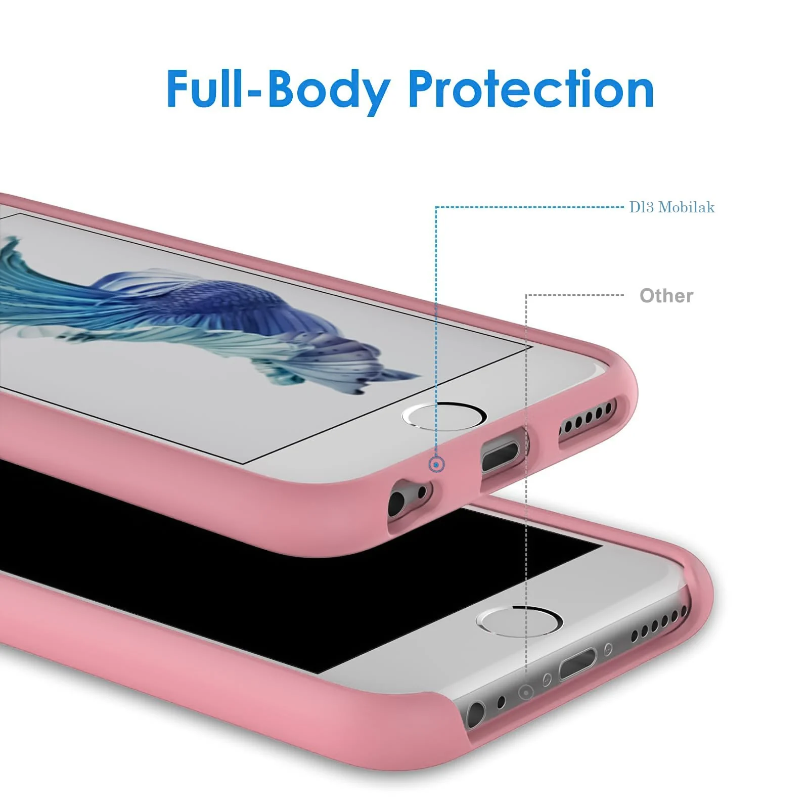 DL3 Mobilak Compatible with iPhone 6 / 6S Case, Liquid Silicone Case, Full Body Protective Cover, Shockproof, Slim Phone Case, Anti-Scratch Soft Microfiber Lining - Pink