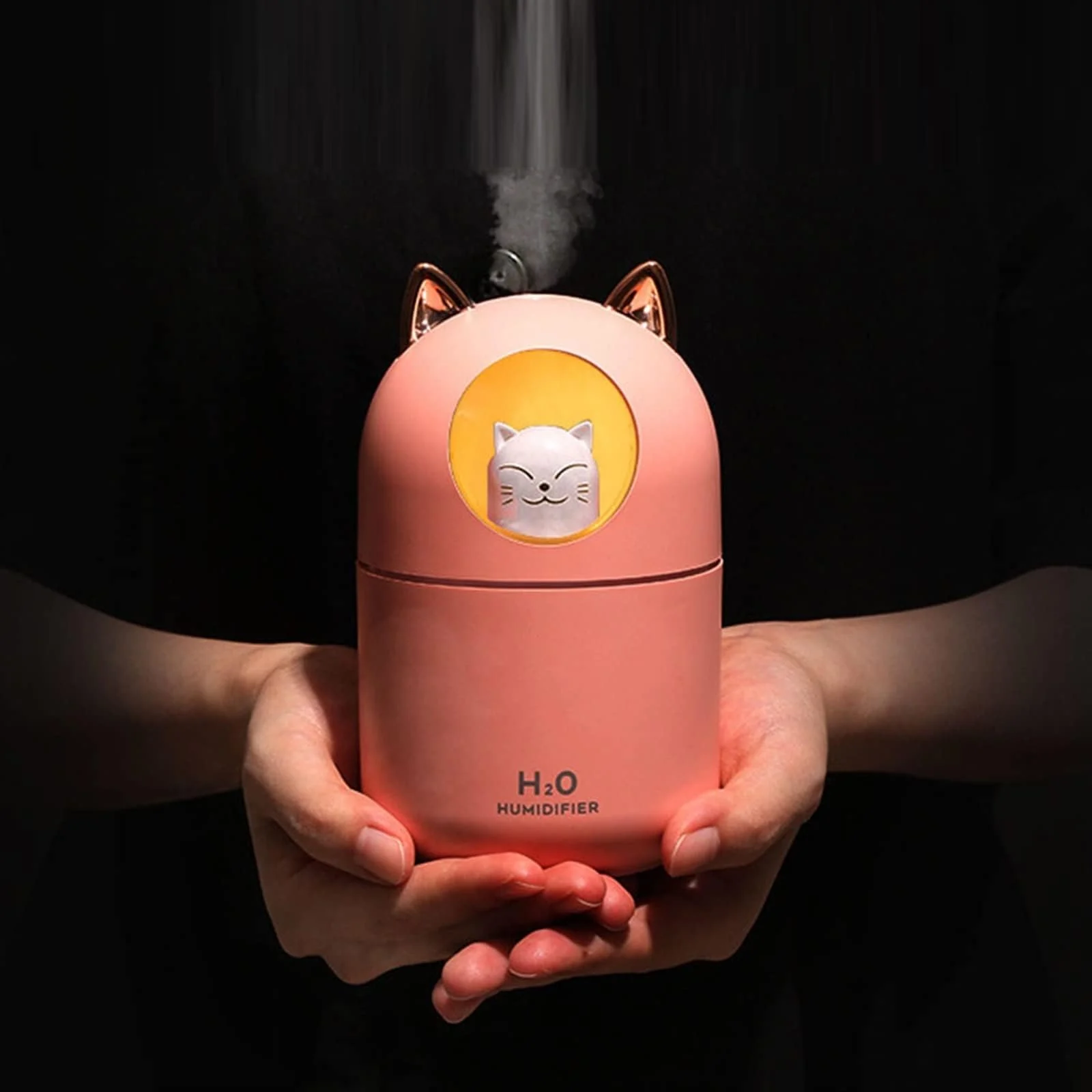 Mobigon Wood Cool Mist Ultrasonic Humidifier for Room Moisture, Aroma Diffuser for Home, 300ml Essential Oil Diffuser with 7 Colorful Night Light, Auto Shut-Off, Home, Office, car - E.Pink