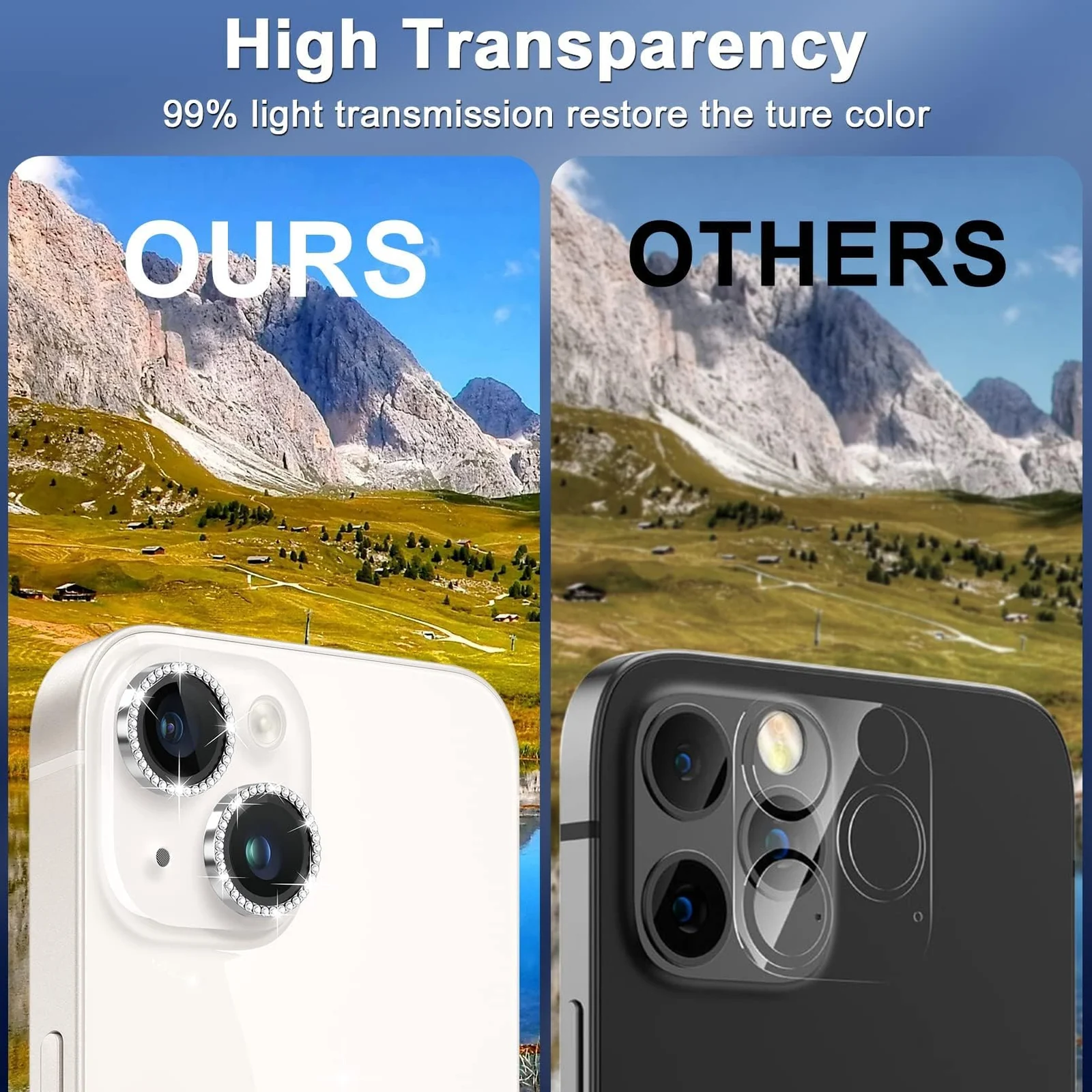 DL3 Mobilak Compatible with iPhone 15/15 Plus & iPhone 14/14 Plus Camera Lens Protector, Anti-Scratch HD Tempered Glass Lens Screen Protection Cover, Metal Individual Lens Ring - Diamond Silver