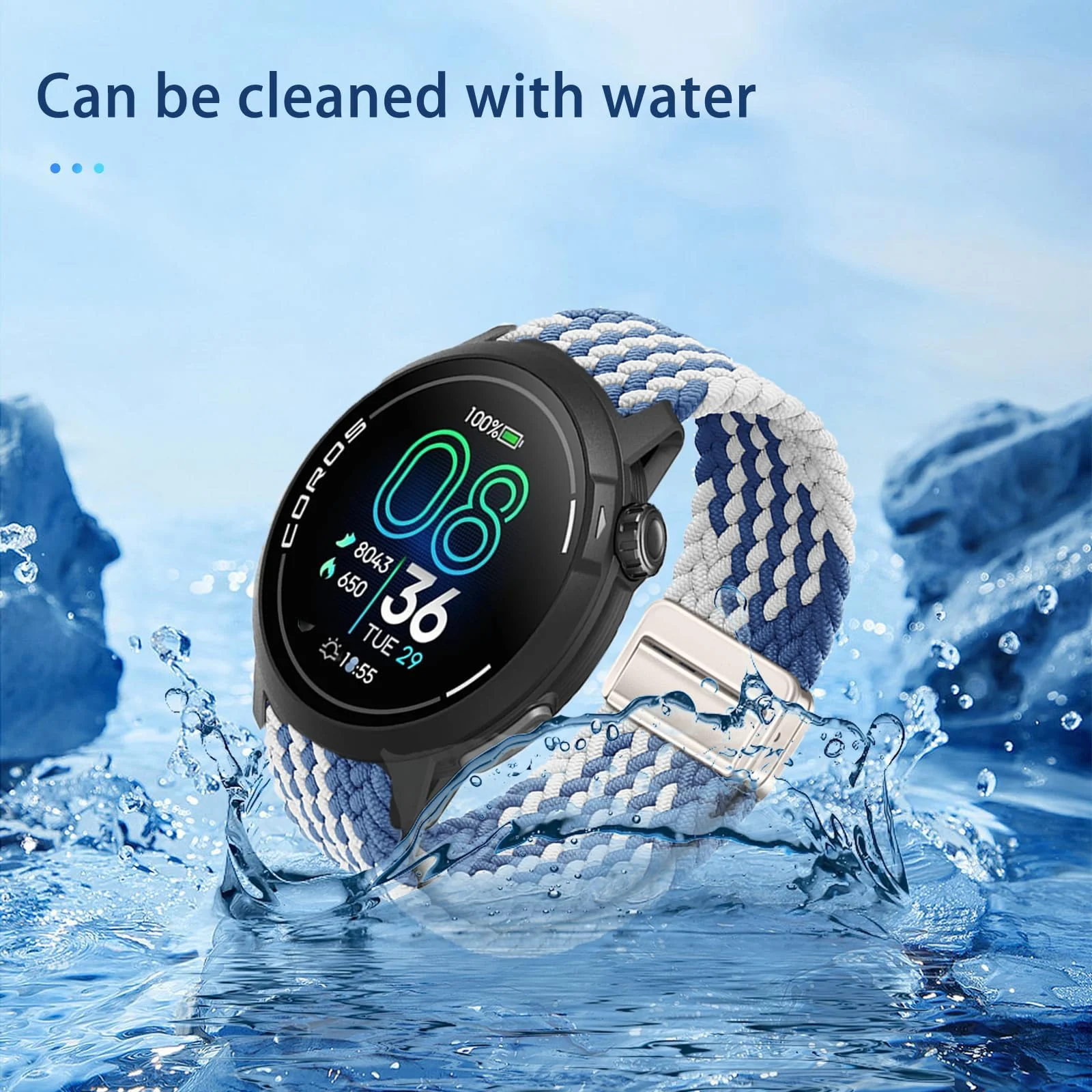 DL3 Mobilak 22mm Magnetic Band for Redmi Watch 5 Active/5 Lite/Samsung Galaxy Watch 3 45mm/Watch 46mm/Gear S3/Huawei watch GT6 GT5 46MM/GT2E/GT6 Pro/GT 5 Pro/Amazfit GTR 4/3, Stretchy Braided Nylon Sport Strap - Blue-white