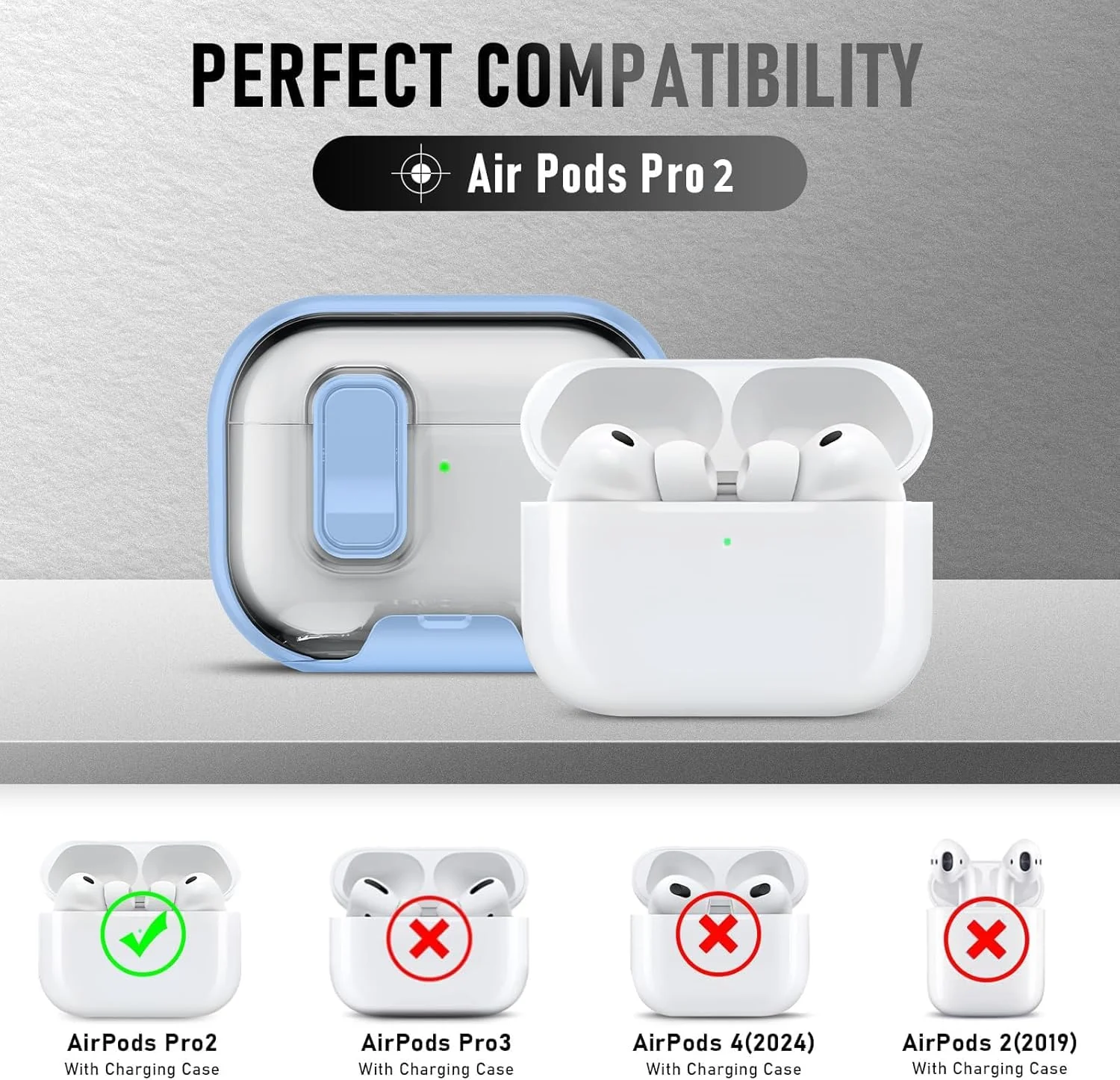 MOBIGON Locking Protective Case with Carabiner for AirPods Pro 1 / 2, Clear / Blue