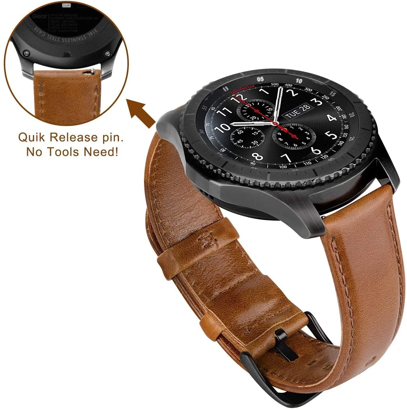 DL3 Mobilak Strap Leather 22MM Band For Samsung Galaxy Watch 3 45mm/Watch 46mm/Gear S3/Huawei watch GT5 GT4 GT3 46MM/Watch 4/3/GT2E/GT2 Pro/GT 3 Pro/GT5 Pro/GT GT2 46MM/Amazfit GTR 4/3/3 Pro/2/2e - Black