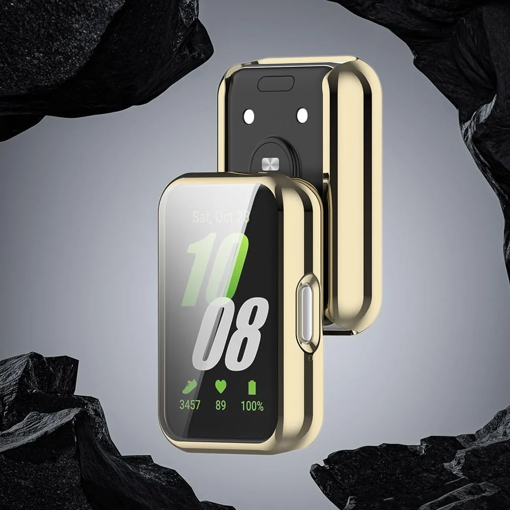 DL3 Mobilak Case Compatible with Samsung Galaxy Fit 3 Case All-Around with Built-in Screen Protector Watch Soft TPU Shockproof Cover Slim Guard Thin Bumper Shell Protector - Gold