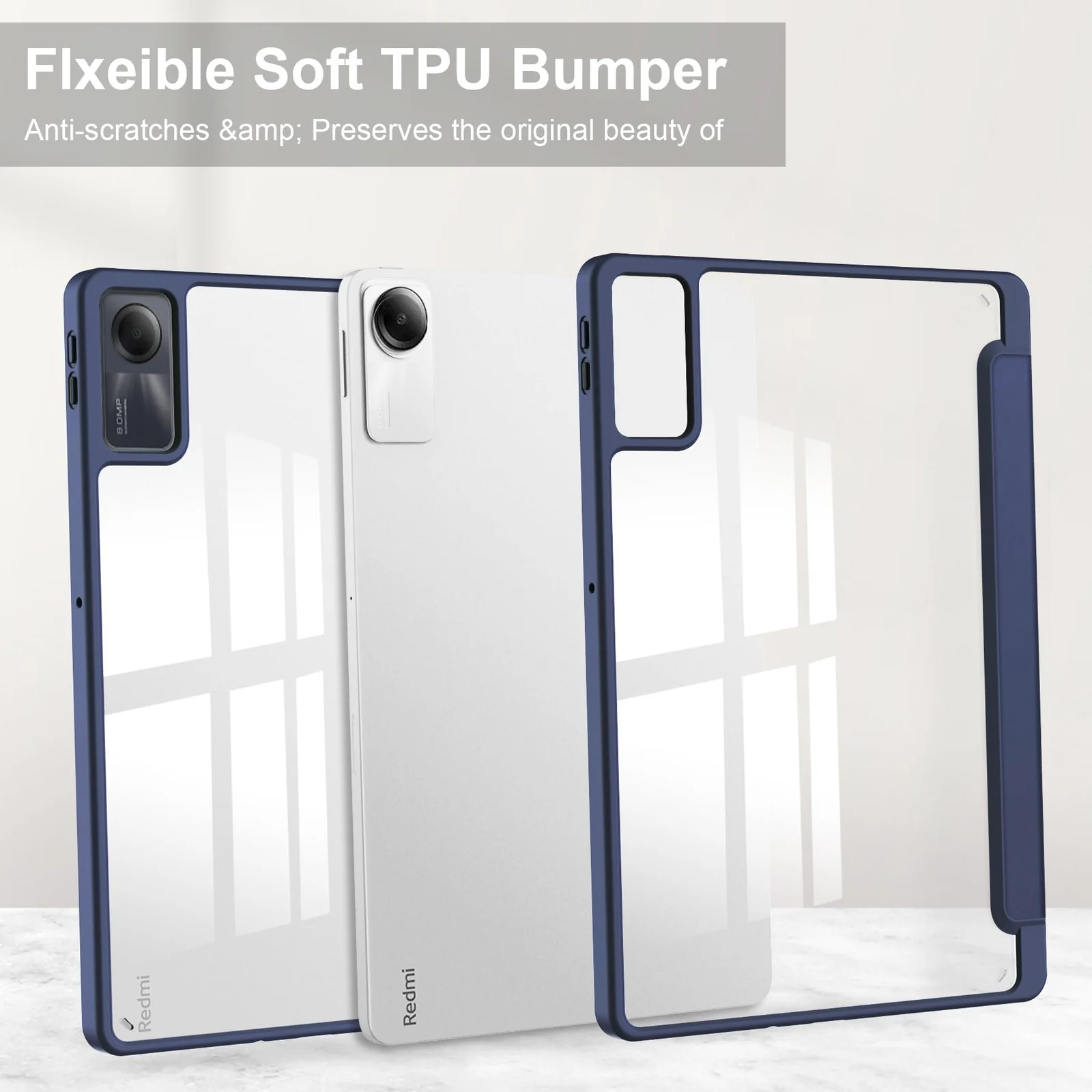 DL3 Mobilak Xiaomi Redmi Pad SE 11 inch Tablet 2023 Case with Pen Holder, Soft TPU Back Trifold Stand Protective Smart Cover Flip, Auto Wake & Sleep - Dark Blue