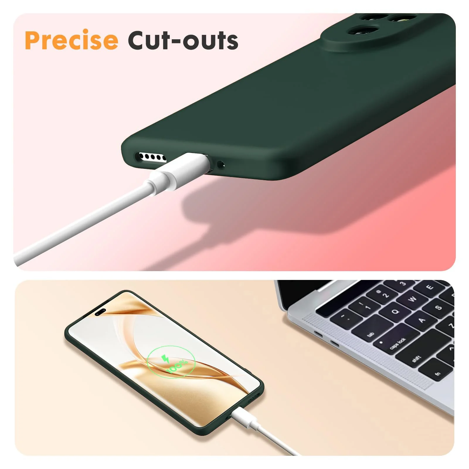 DL3 Mobilak Liquid Silicone Case for Honor 200 5G, Not compatible with MagSafe, Supports wireless charging, Camera protection - Green