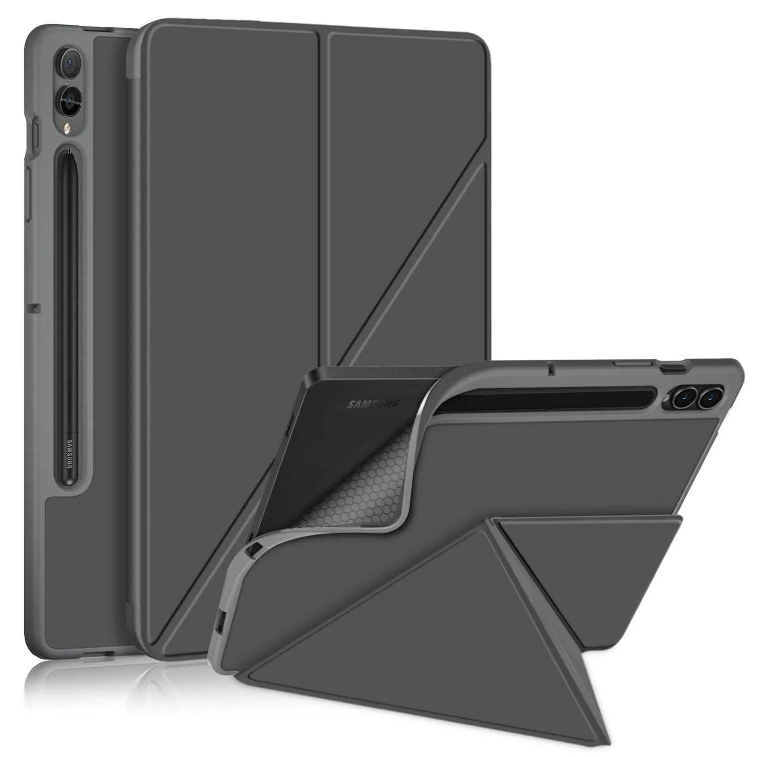DL3 Mobilak For Samsung Galaxy Tab S8+ Plus 2022 / S7 FE 2021 / S7+ Plus 2020 12.4-Inch Case, Smart Stand, Pencil Holder, Shockproof Slim Lightweight Leather Cover, Modern Abstract Design - Grey