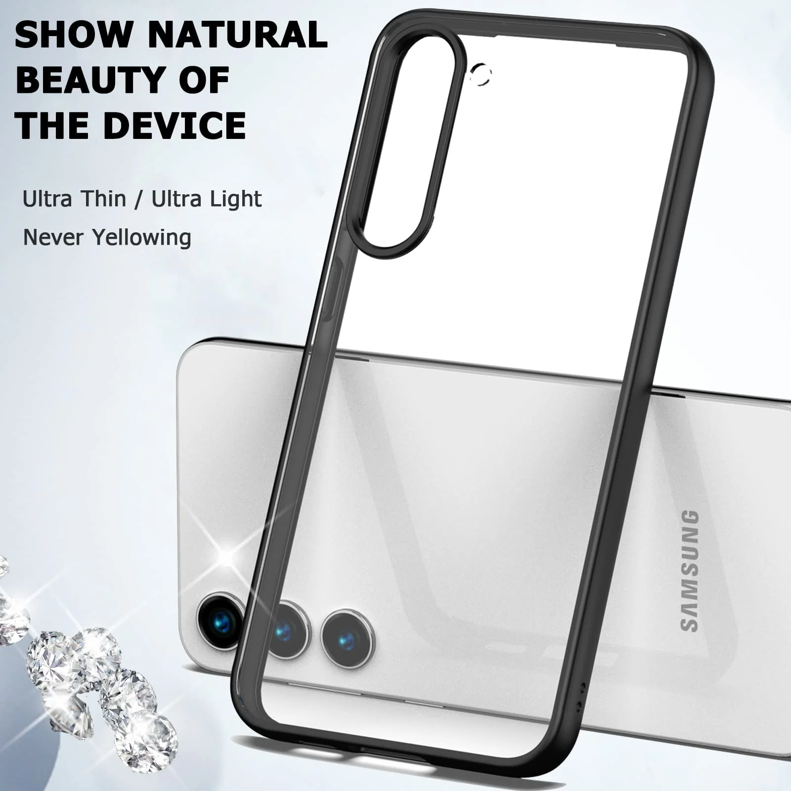 DL3 Mobilak Compatible Clear Samsung Galaxy S23+ Plus Case, Shockproof Hard PC + Soft Silicone [Not Yellowing] Transparent Protective Slim Case for Samsung S23 Plus 5G Case Clear Men Women - Black