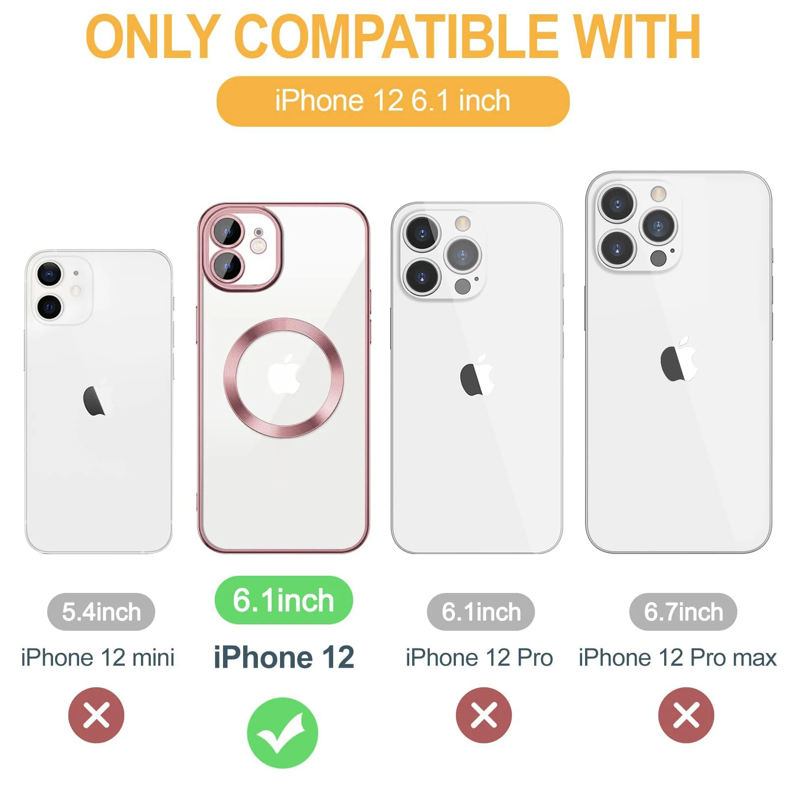 DL3 Mobilak Clear Case for iPhone 12 6.1-Inch with Built-in Camera Lens Protector, Slim Luxury Plating Edge Soft TPU Cover Protective, Transparent Case for Women Girls Men - Rose Gold