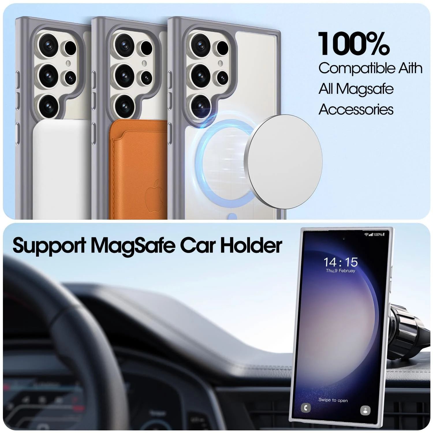 DL3 Mobilak Clear TPU Case for Samsung Galaxy S24 Ultra, Compatible with MagSafe accessories, Camera protection, Shock-absorbing protection - Titanium