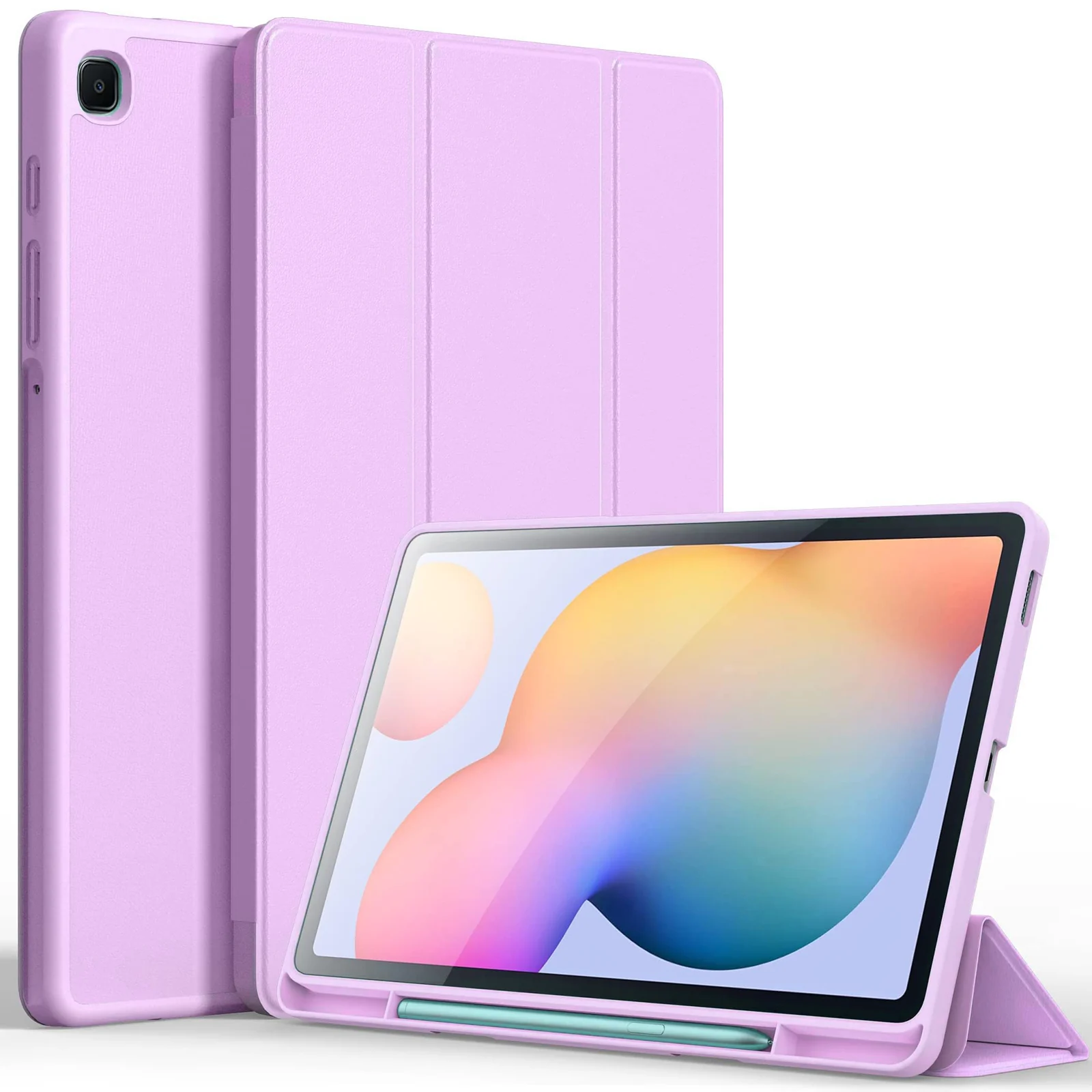 DL3 Mobilak Smart Case For Samsung Galaxy Tab S6 Lite 10.4 inch 2022 (SM-P613/P619) & 2020 (SM-P610/P615) with Pencil Holder, Soft TPU Smart Stand Back Cover Auto Wake/Sleep - Pastel Violet