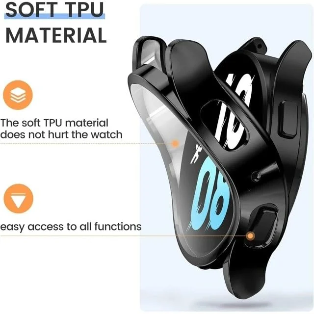 DL3 Mobilak Dal3 Mobile Protective Case Compatible with Samsung Galaxy Watch 4 44mm 2021 and Watch 5 2022 All-Around Screen Slim Design Soft TPU Shockproof - Black