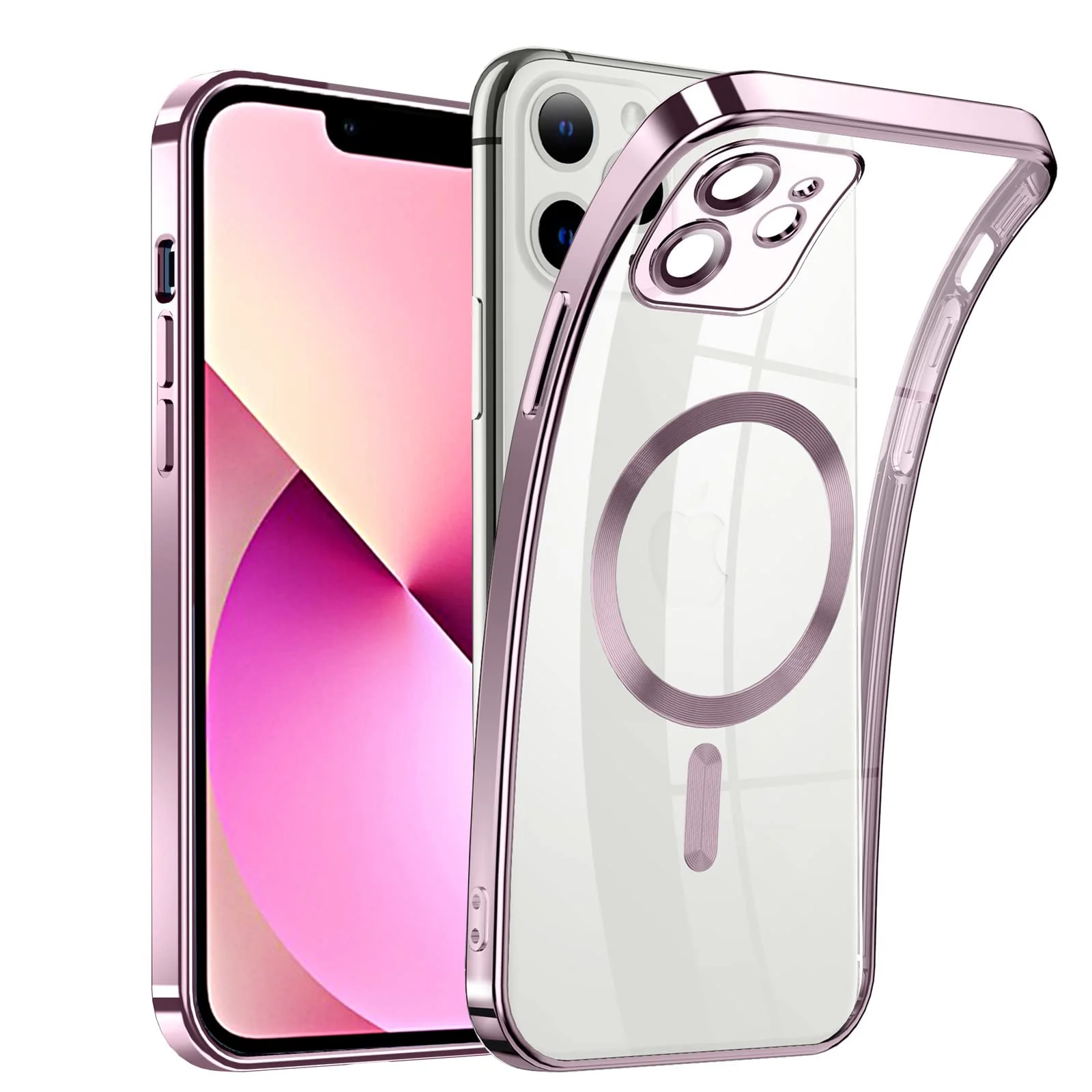 DL3 Mobilak Clear MagSafe-Compatible TPU Case and Camera Lens Protector for iPhone 12 (6.1 Inch) - Rose Gold
