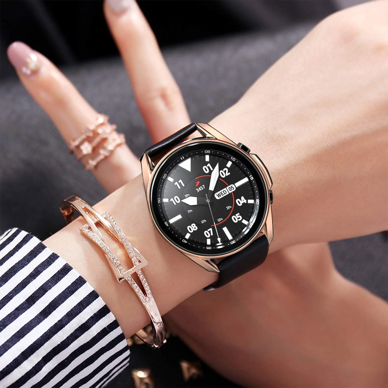 DL3 MOBILAK Full-Coverage Watch Case with Tempered Glass for Samsung Galaxy Watch 3 45MM - Rose Gold