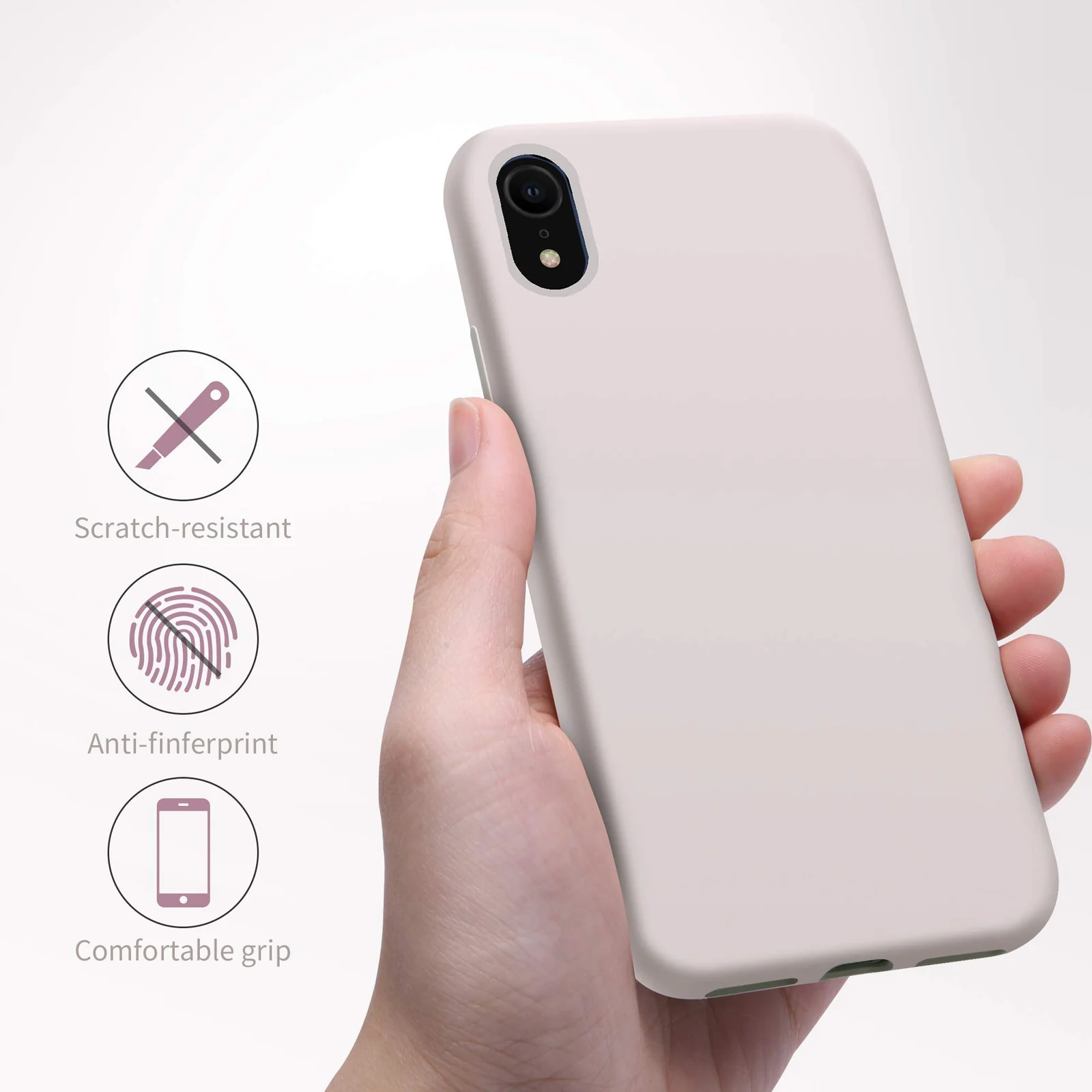 DL3 Mobilak Liquid Silicone Protective Case with Soft Microfiber Lining for iPhone XR - Stone