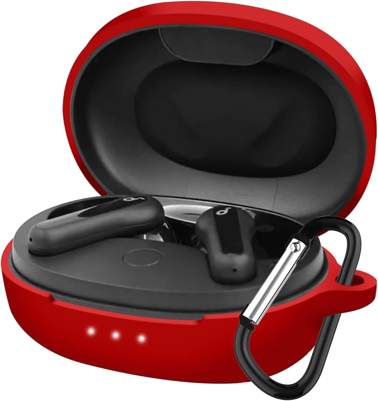 DL3 Mobilak Silicone Case Compatible with Soundcore Life P2 Mini Earbuds, Soft Silicone Protective Case Cover, Shockproof Sleeve with Carabiner - Red
